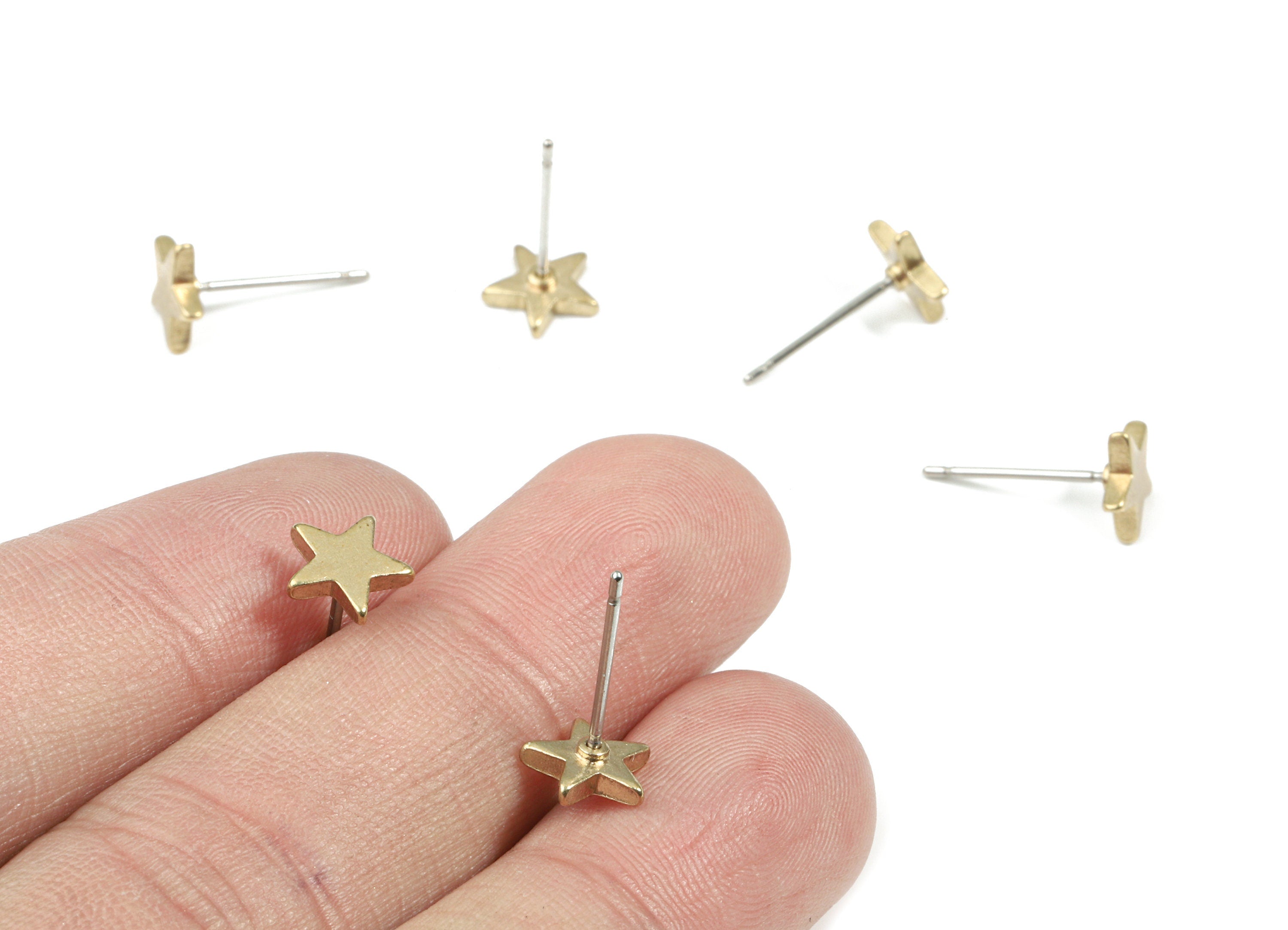 Brass Star Earring Stud - Raw Brass Star Earring Post - Steel Stud - Earring Post - Jewelry Supplies - 7.65x7.65x1.63mm - PP3159 - DOMEDBAZAAR