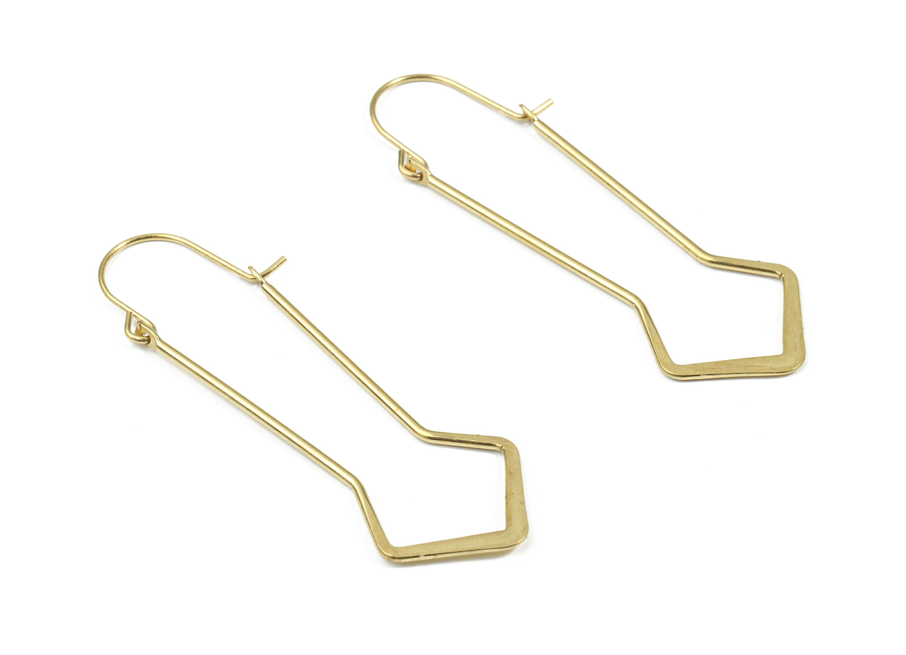 Brass Hammered Geometric Earring Wire - Raw Brass Geometric Ear Wire - Earring Findings - Jewelry Supplies - 54.4x18.45x1.21mm - PP3190 - DOMEDBAZAAR