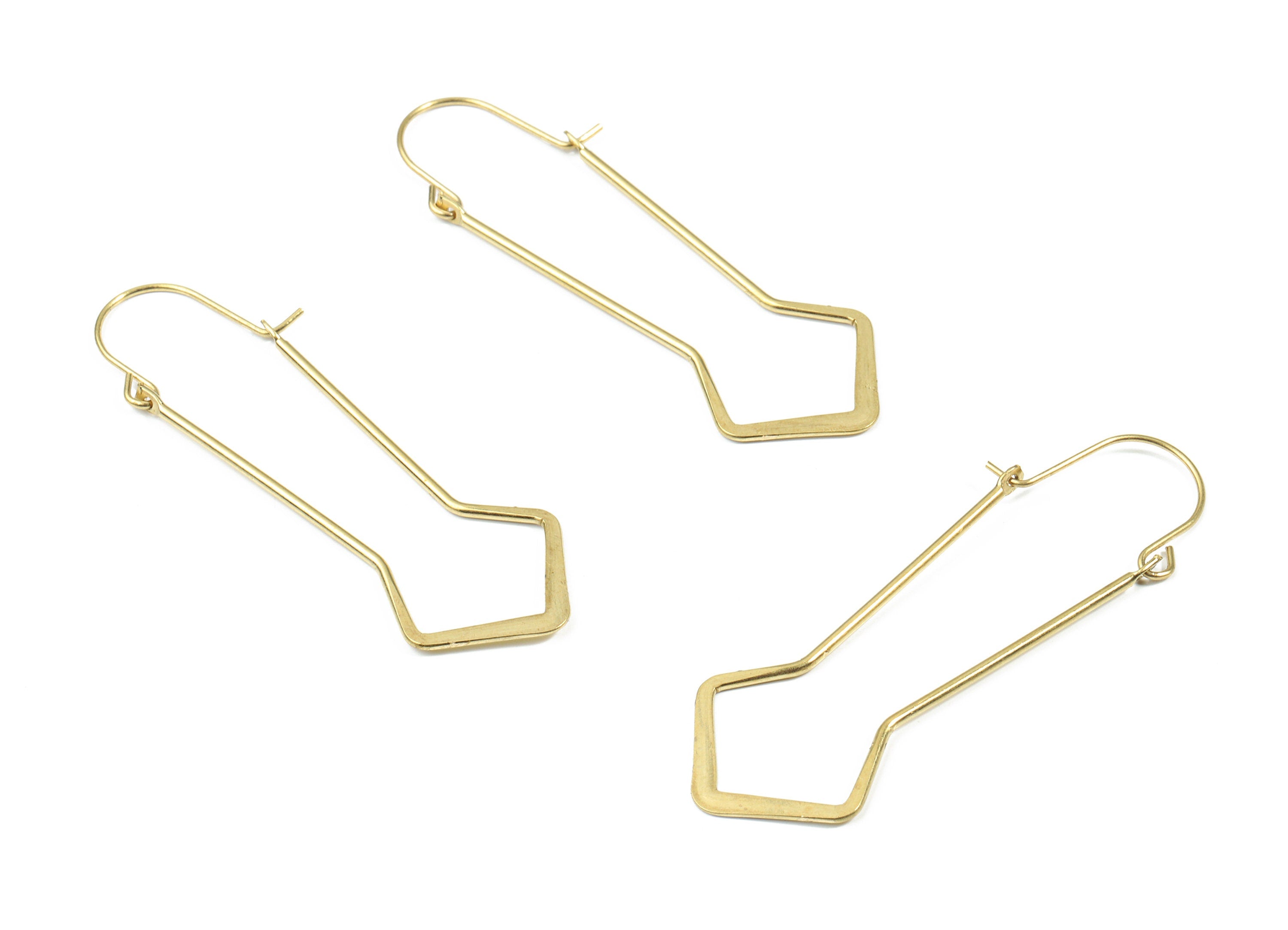 Brass Hammered Geometric Earring Wire - Raw Brass Geometric Ear Wire - Earring Findings - Jewelry Supplies - 54.4x18.45x1.21mm - PP3190 - DOMEDBAZAAR