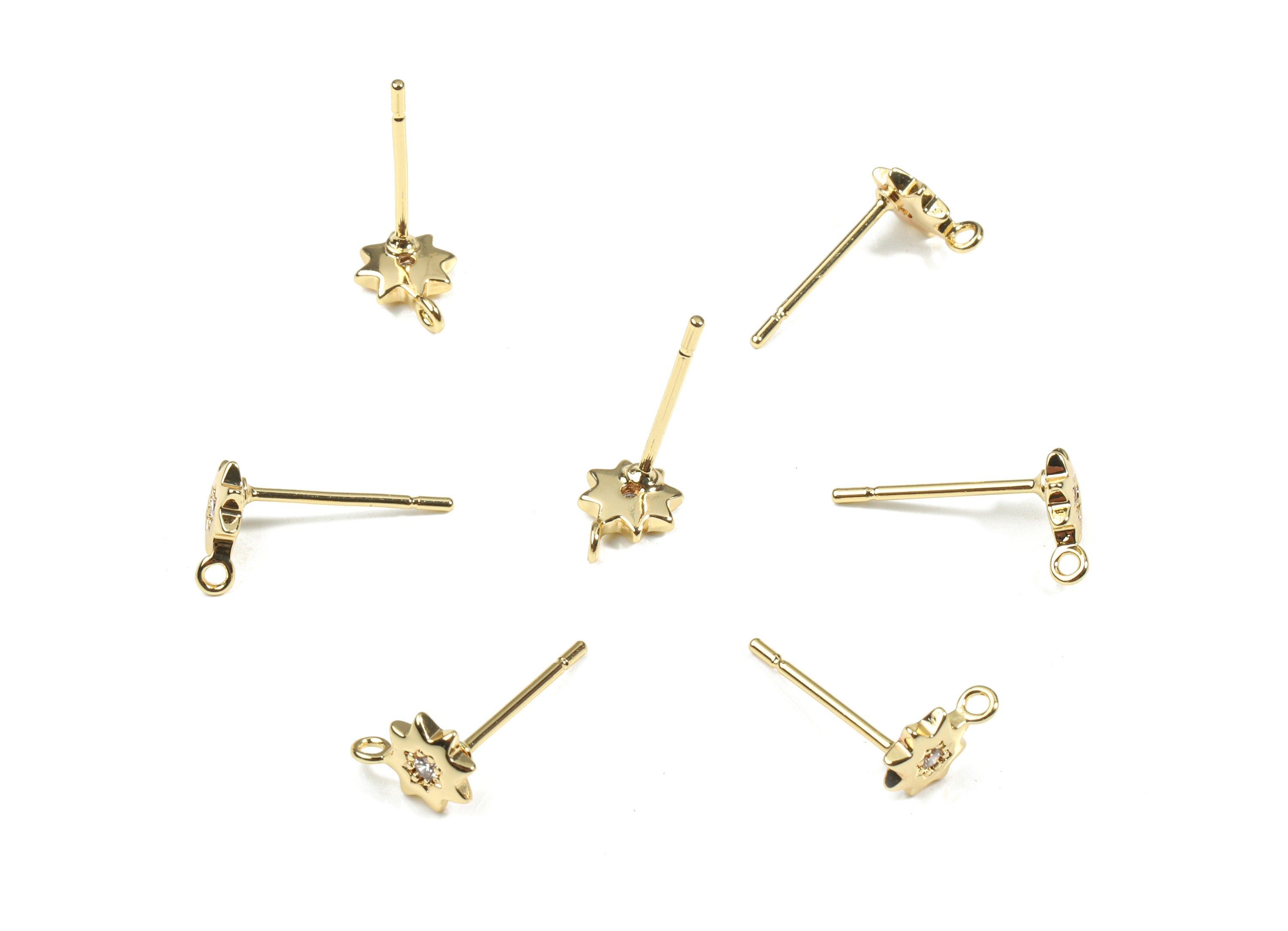 Brass Mini Sun Earring Stud With Loop - Zircon Sun Earring Post - 18K Real Gold Plated Brass - Surgical Stud - 7.7x5.38x1.87mm - RGP2592 - DOMEDBAZAAR
