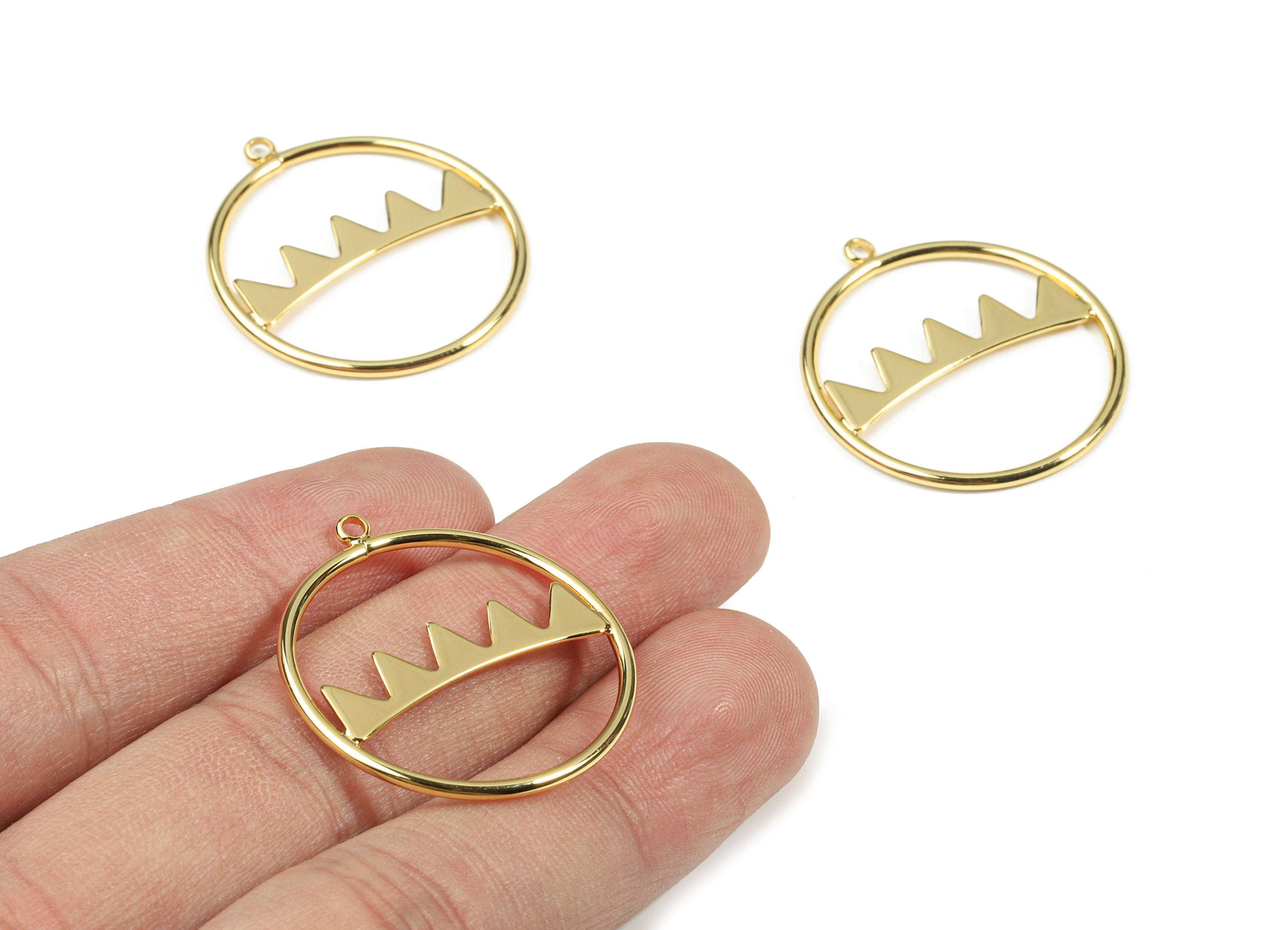 Brass Earring Crown Hoop - Brass Round Earring Charms - 18K Real Gold Plated Brass - Jewelry Supplies - 31.71x28.13x1.82mm - RGP2591 - DOMEDBAZAAR
