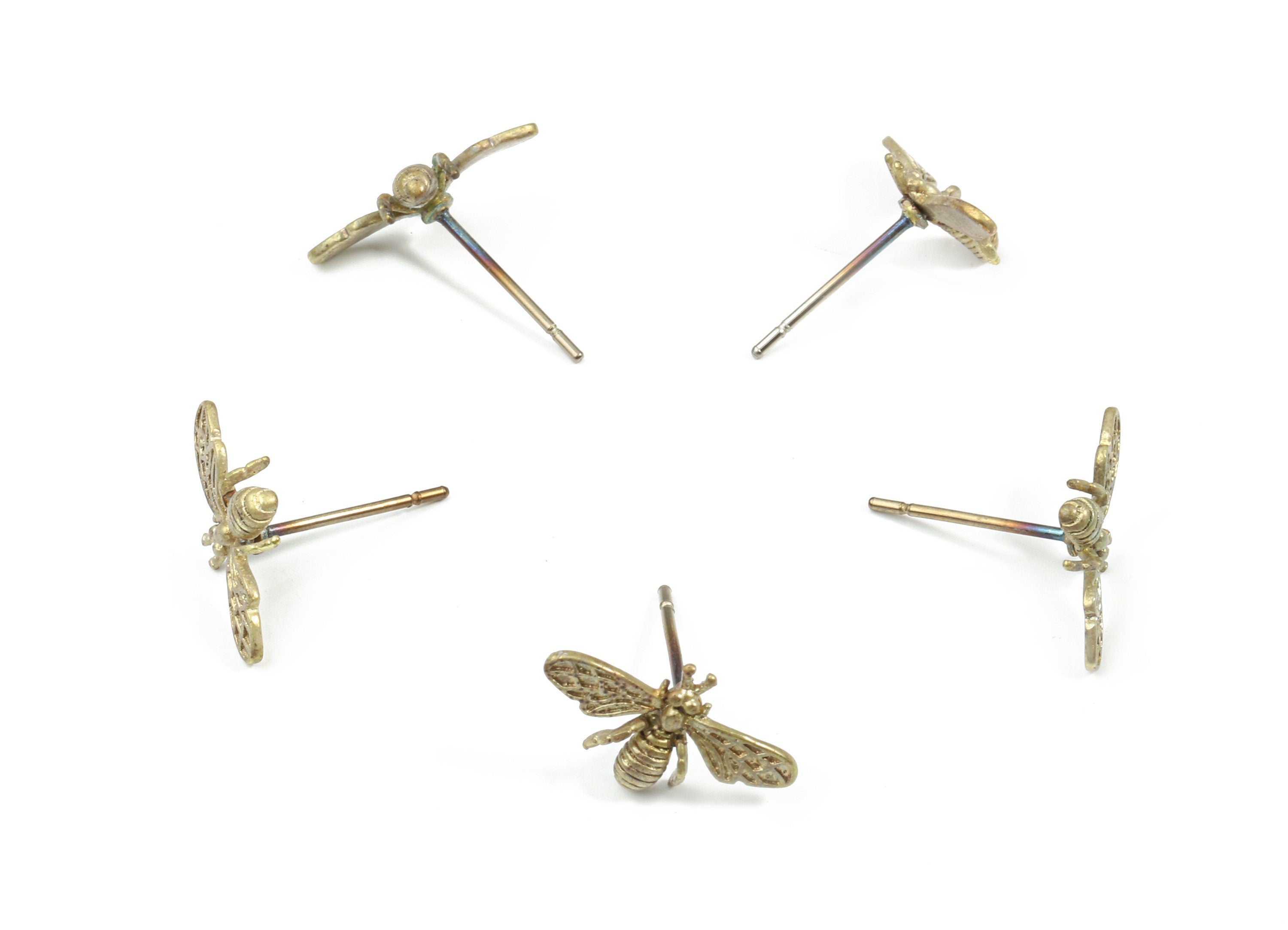 Brass Bee Earring Stud - Raw Brass Bee Earring Post - Steel Stud - Earring Post - Jewelry Supplies - 15.71x16.19x1.59mm - PP3203 - DOMEDBAZAAR