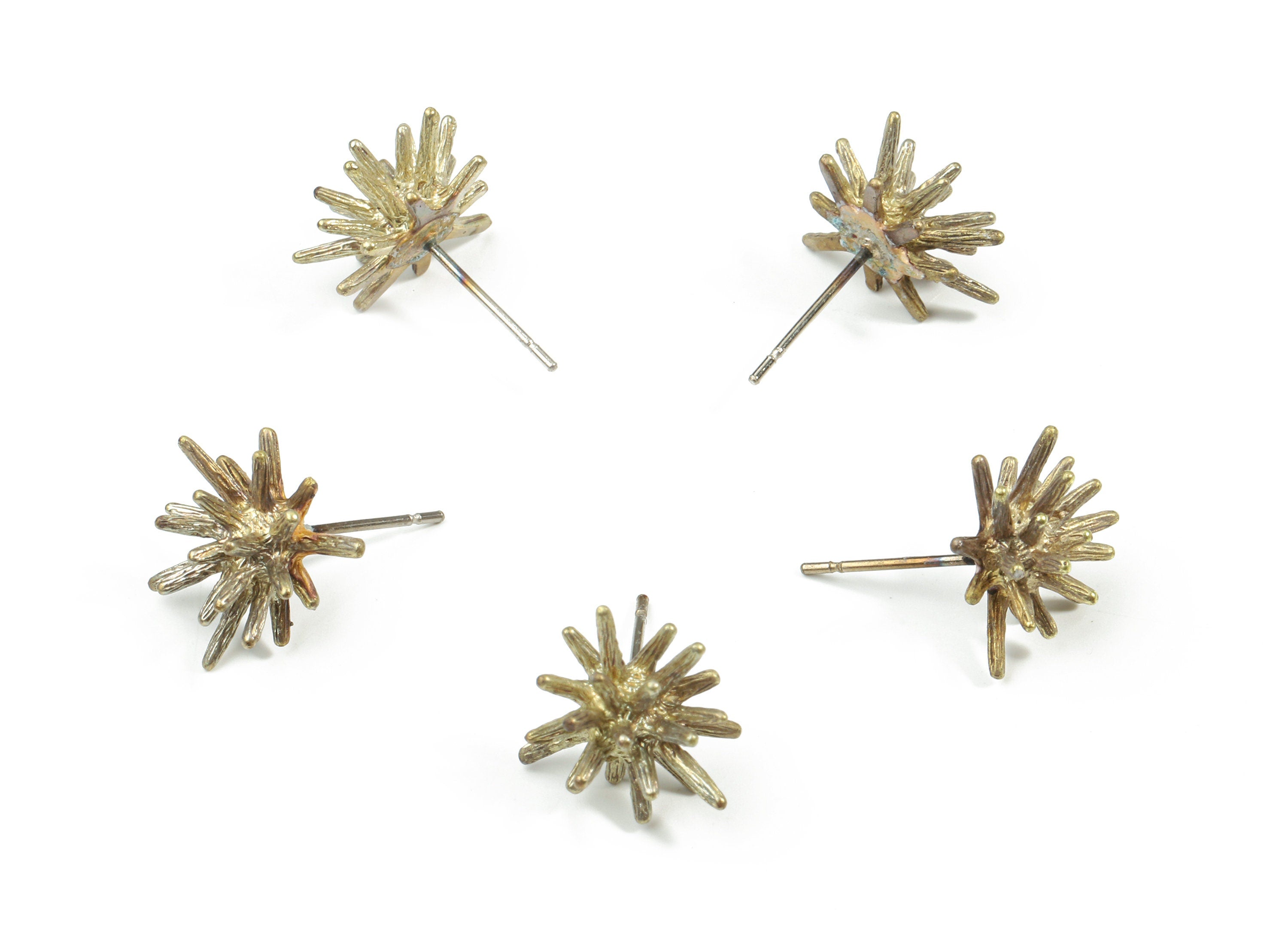 Brass Spike Earring Stud - Raw Brass Porcupine Earring Post - Steel Stud - Earring Post - Jewelry Supplies - 12.21x7.13x1.25mm - PP3197 - DOMEDBAZAAR