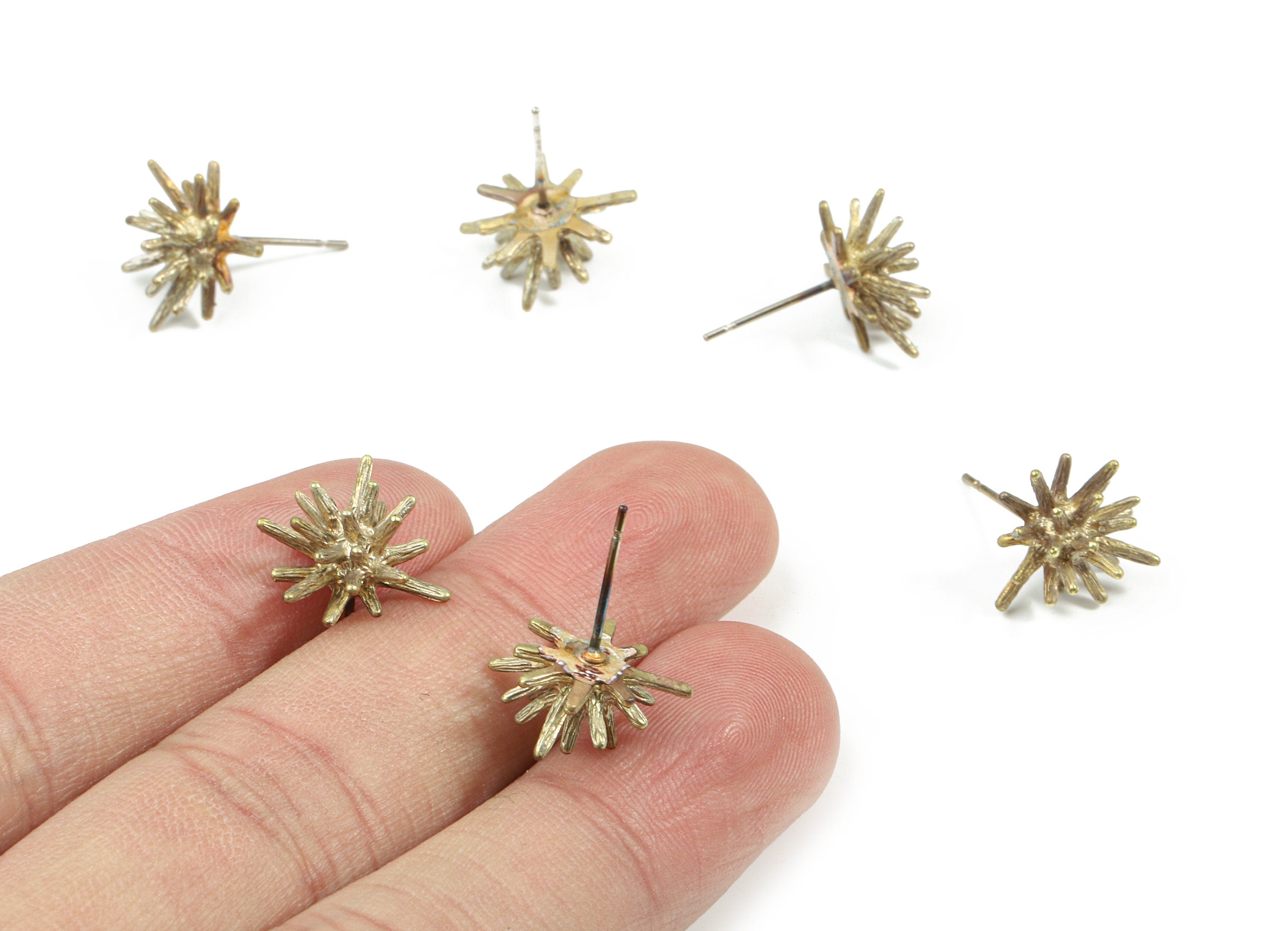Brass Spike Earring Stud - Raw Brass Porcupine Earring Post - Steel Stud - Earring Post - Jewelry Supplies - 12.21x7.13x1.25mm - PP3197 - DOMEDBAZAAR