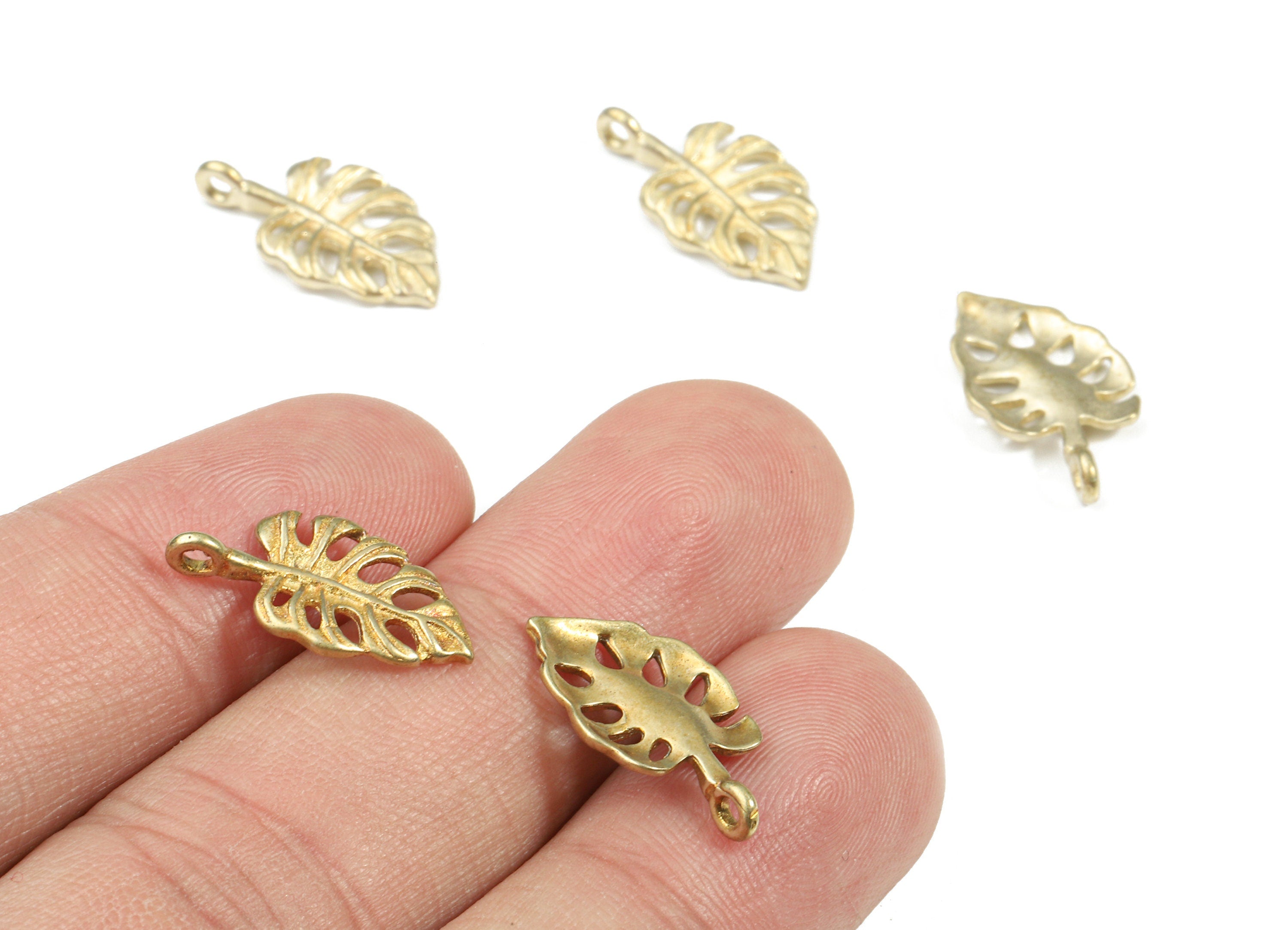 Brass Monstera Pendant - Raw Brass Monstera Leaf Earring Charms - Earring Findings - Jewelry Supplies - 18.51x10.62x1.63mm - PP3214 - DOMEDBAZAAR