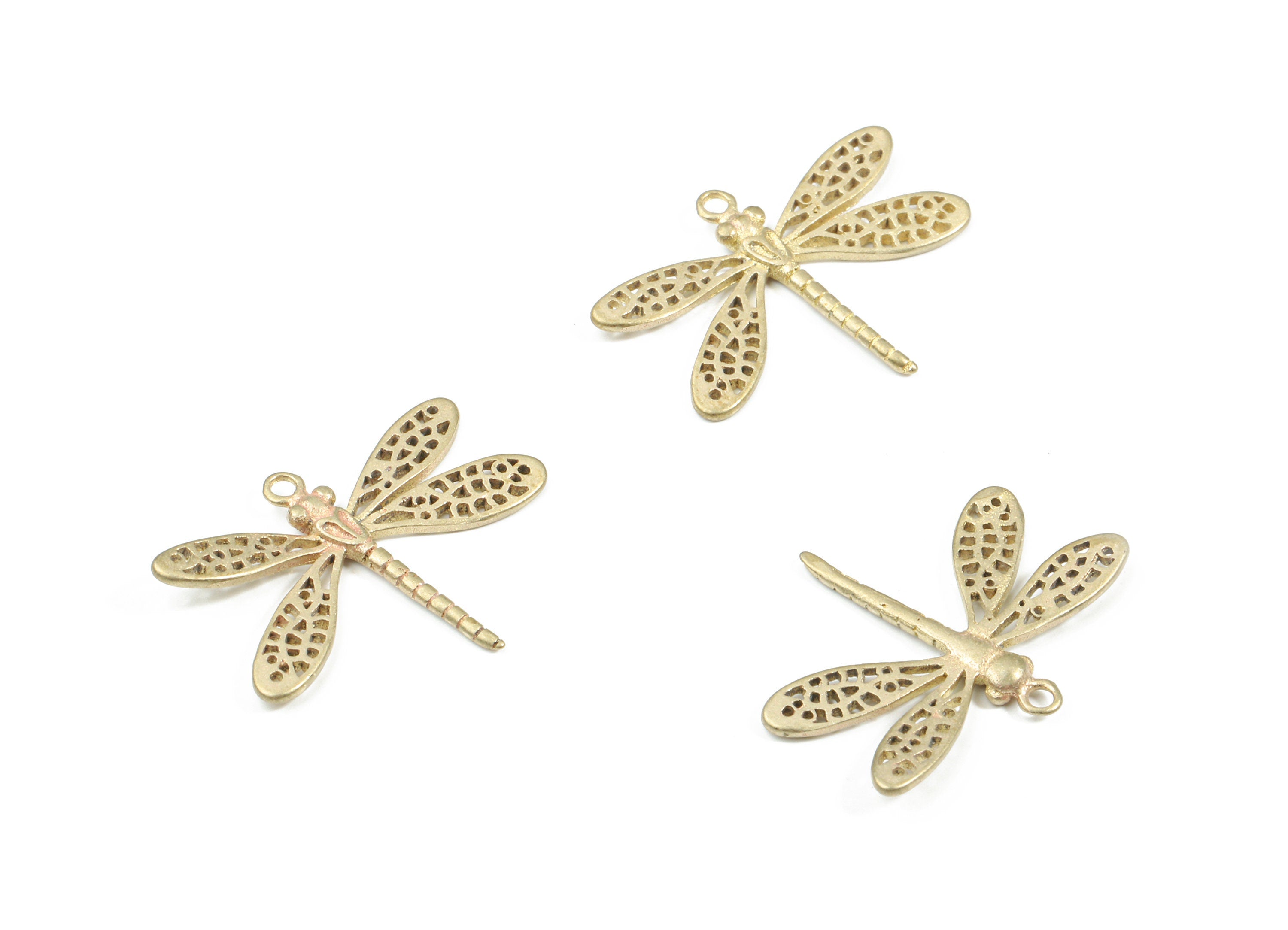 Brass Dragonfly Charm For Necklace - Raw Brass Dragonfly Earring Charms - Earring Findings - Jewelry Supplies - 21.87x16.33x1.75mm - PP3198 - DOMEDBAZAAR
