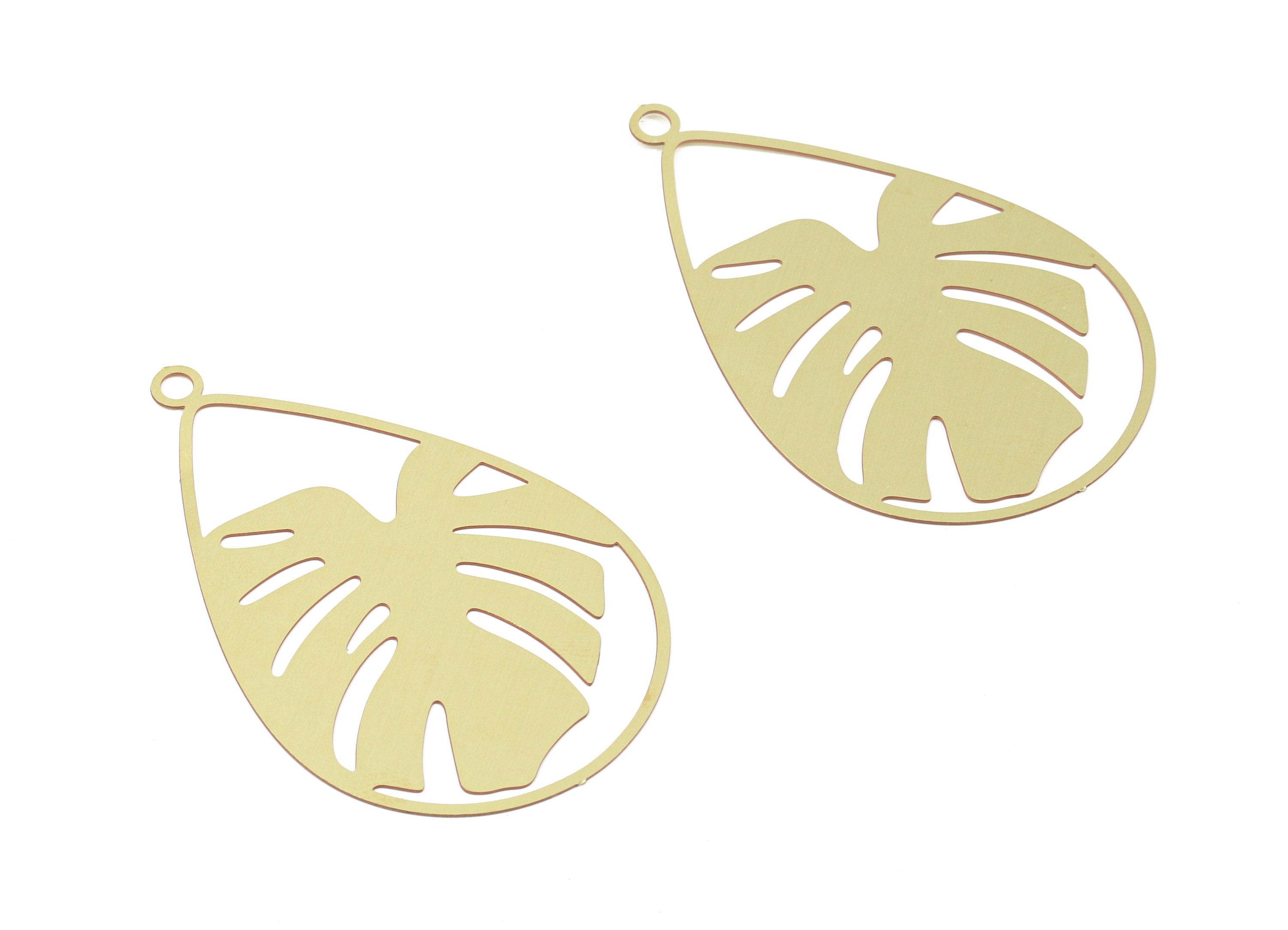 Brass Monstera Earring Charms - Monstera Necklace Pendant - Earring Findings - Jewelry Supplies - 47x29.9x0.3mm - JJB5867 - DOMEDBAZAAR