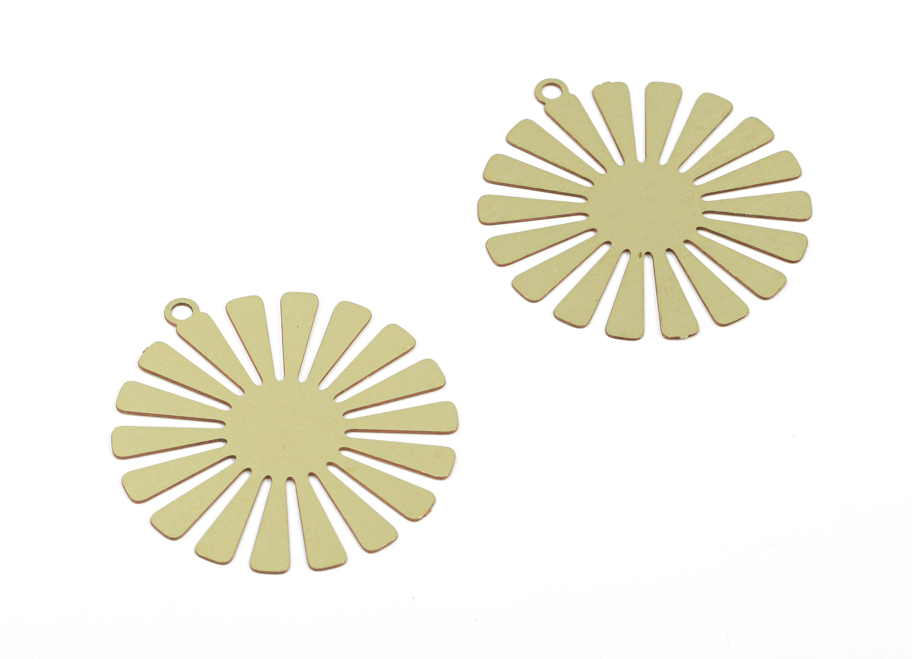 Brass Sun Earring Charms - Raw Brass Round Leaf Pendant - Earring Findings - Jewelry Supplies - 26.83x25x0.3mm - JJB5662 - DOMEDBAZAAR