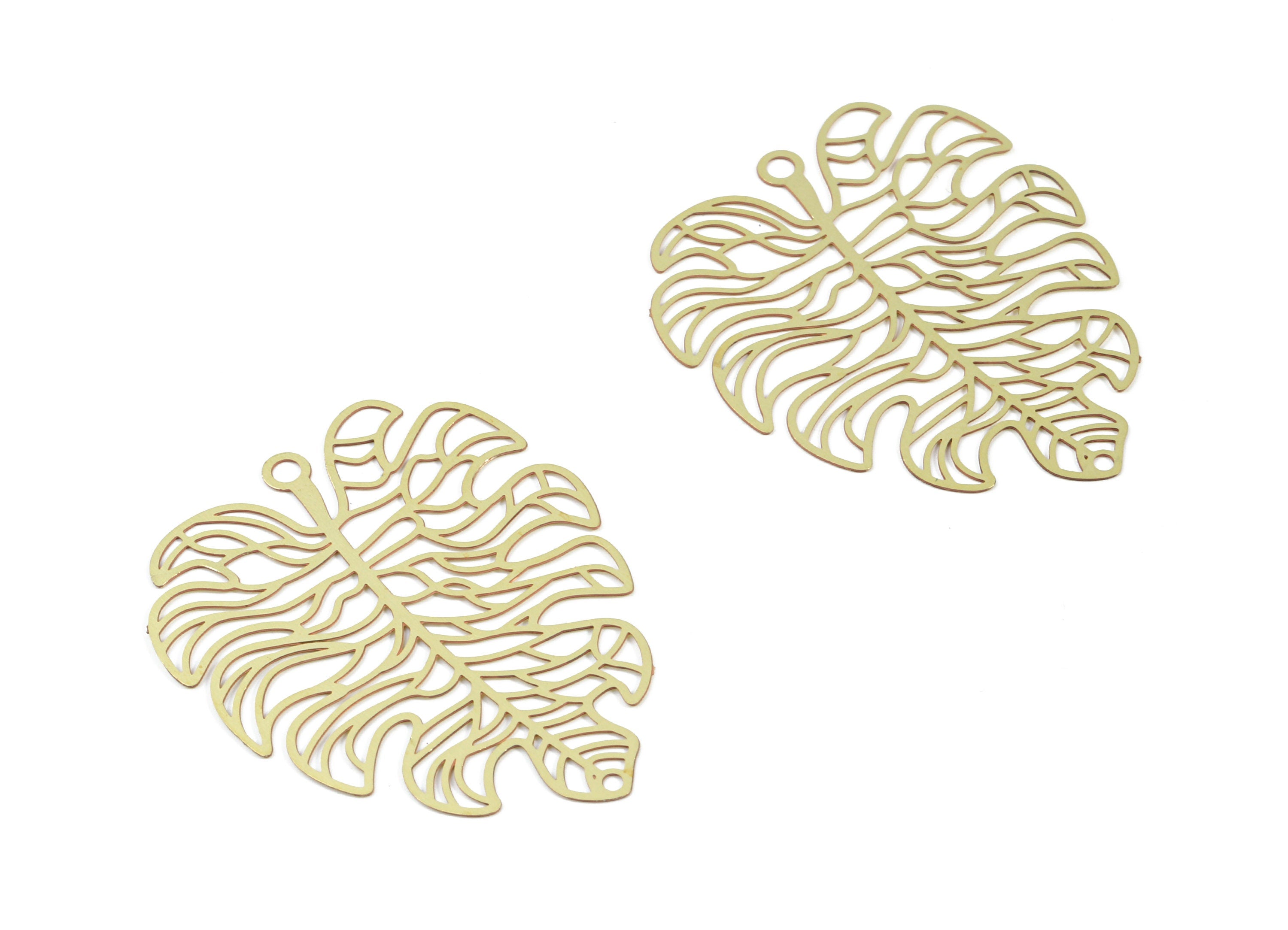 Raw Brass Monstera Earring Charms - Raw Brass Monstera Pendant - Earring Findings - Jewelry Supplies - 35.11x29.44x0.3mm - JJB5600 - DOMEDBAZAAR