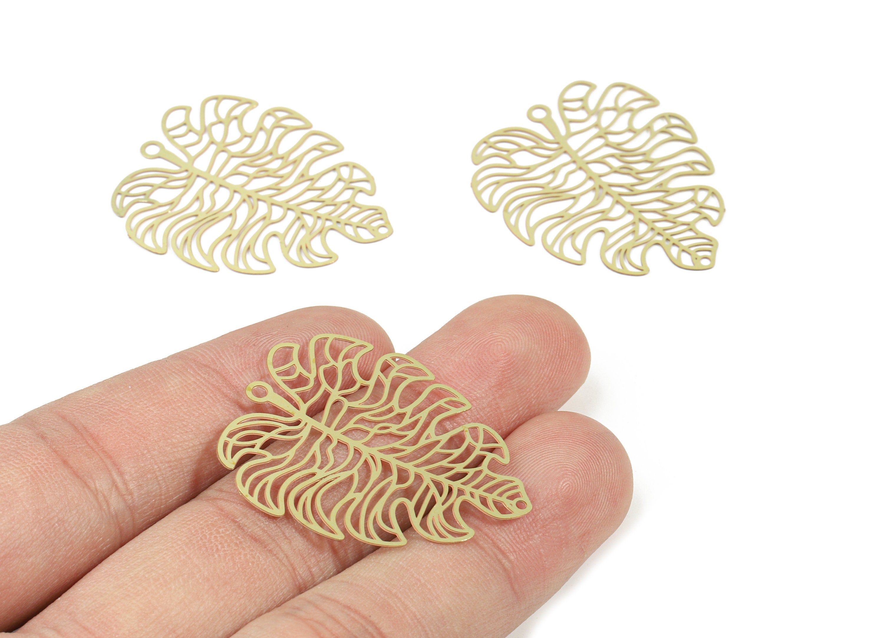 Raw Brass Monstera Earring Charms - Raw Brass Monstera Pendant - Earring Findings - Jewelry Supplies - 35.11x29.44x0.3mm - JJB5600 - DOMEDBAZAAR