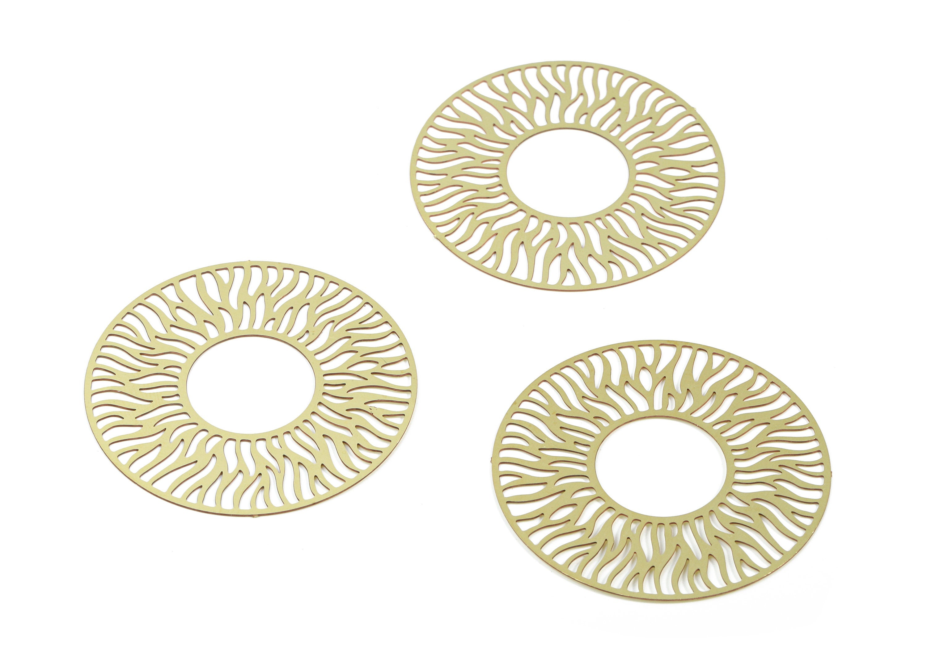 Brass Sun Earring Charms - Raw Brass Round Leaf Pendant - Earring Findings - Jewelry Supplies - 39.8x39.8x0.3mm - JJB5449 - DOMEDBAZAAR