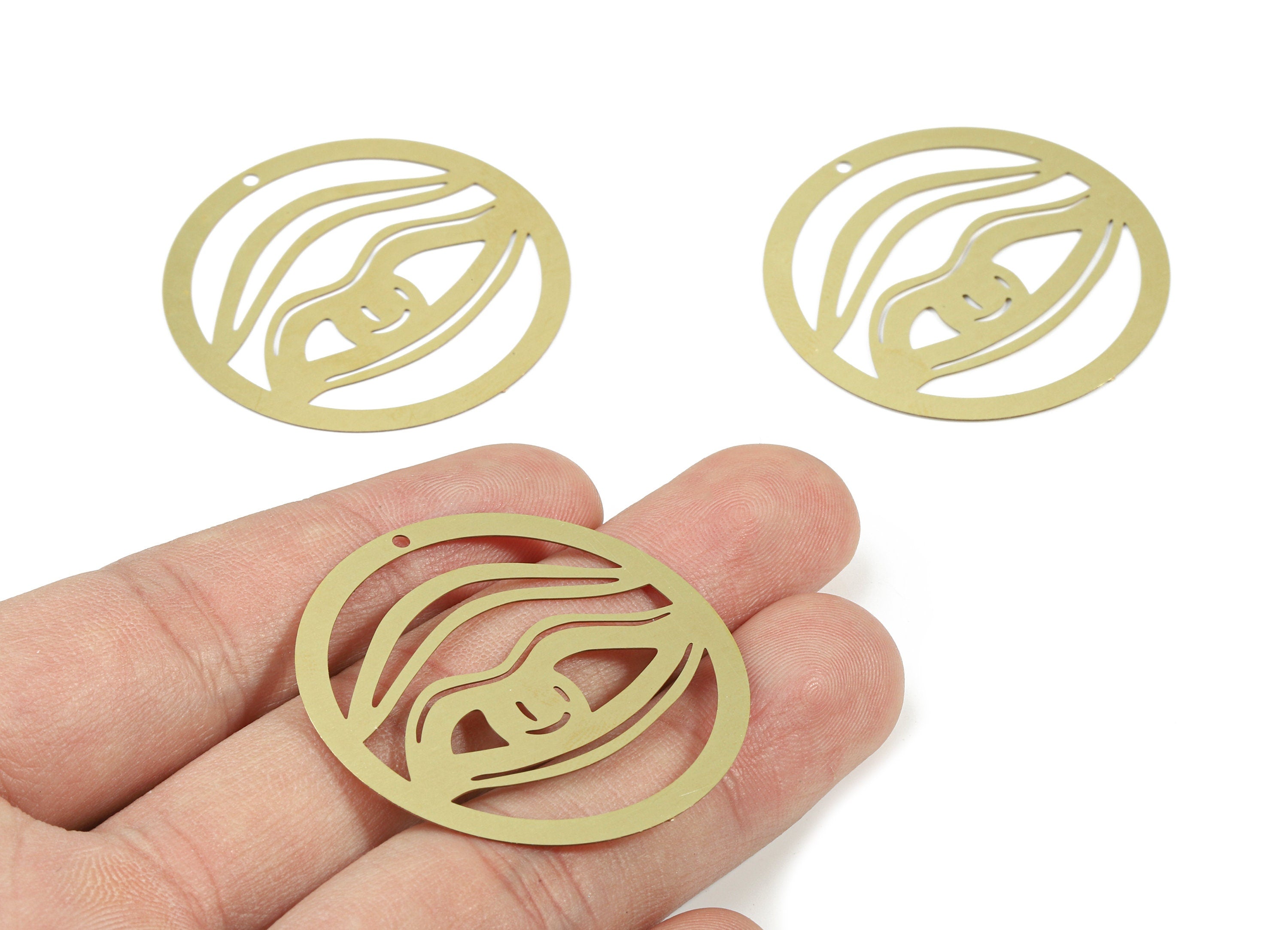 Brass Eye Round Earring Charms - Raw Brass Eye Pendant - Earring Findings - Jewelry Supplies - 40x40x0.3mm - JJB5858 - DOMEDBAZAAR