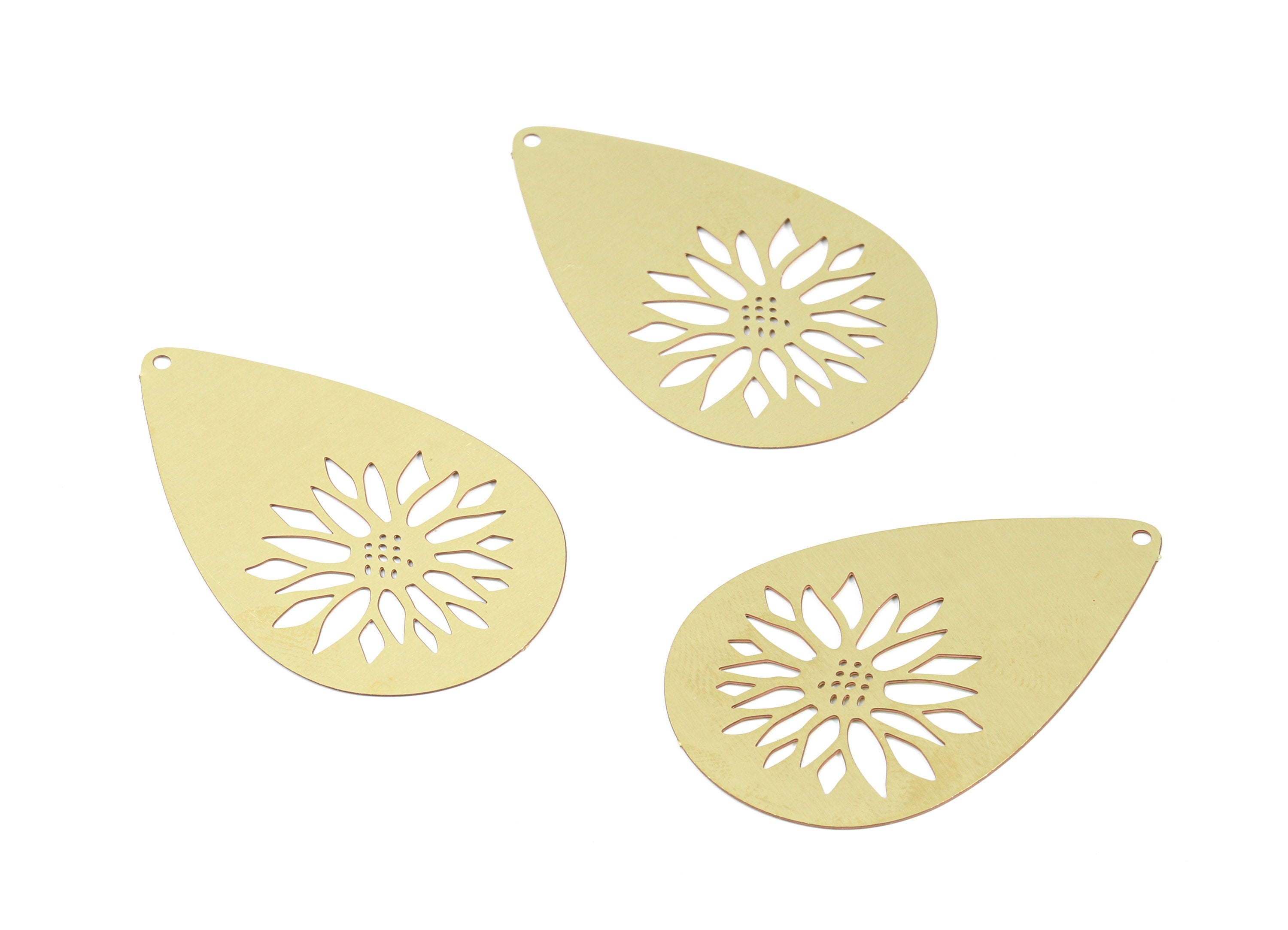 Brass Drop Earring Charms - Raw Brass Drop Flower Pendant - Earring Findings - Jewelry Supplies - 43.24x27.23x0.3mm - JJB5871 - DOMEDBAZAAR