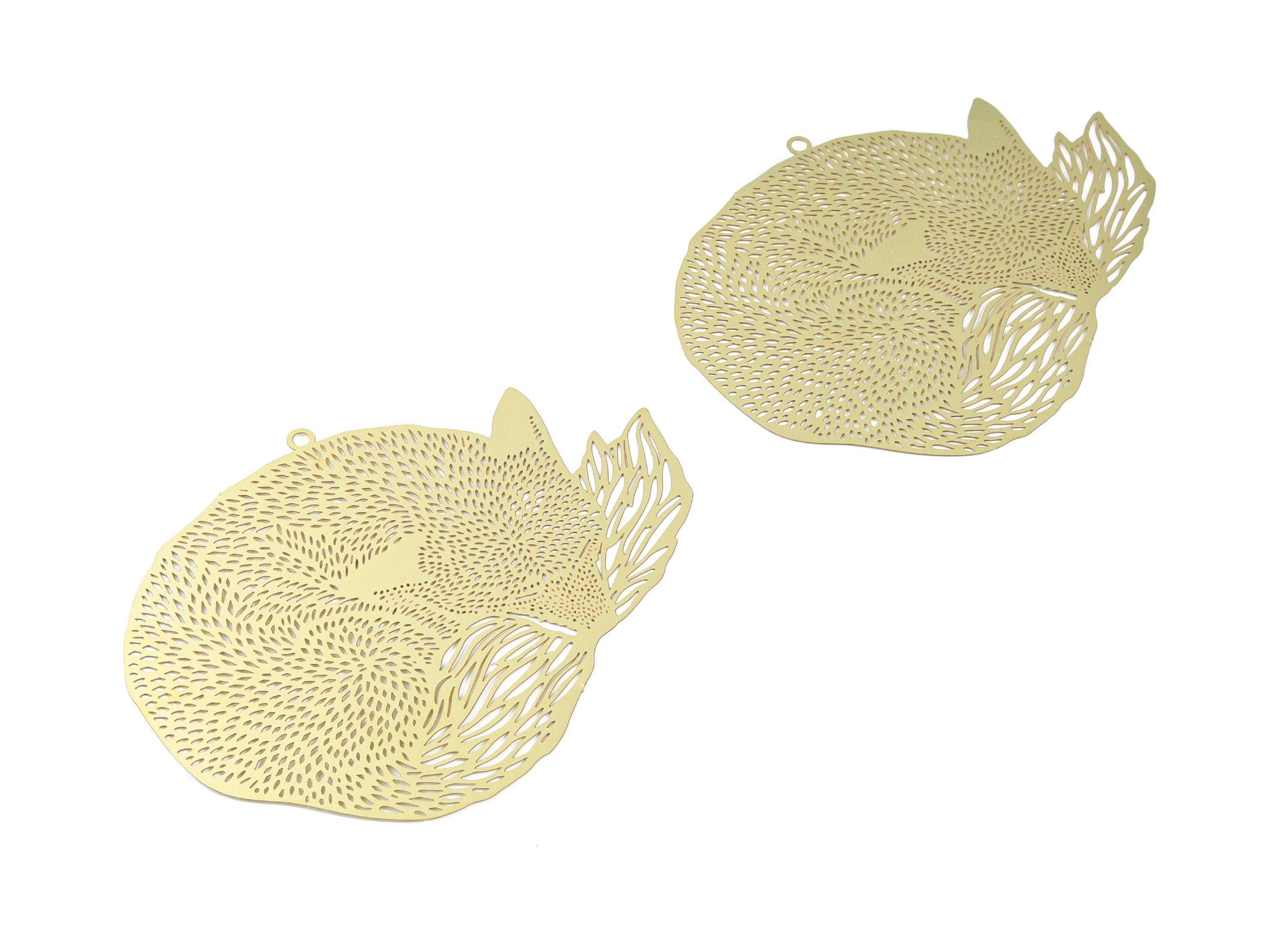 Brass Fox Earring Charms - Raw Brass Fox Pendant - Earring Findings - Jewelry Supplies - 82x63.3x0.3mm - JJD2067 - DOMEDBAZAAR