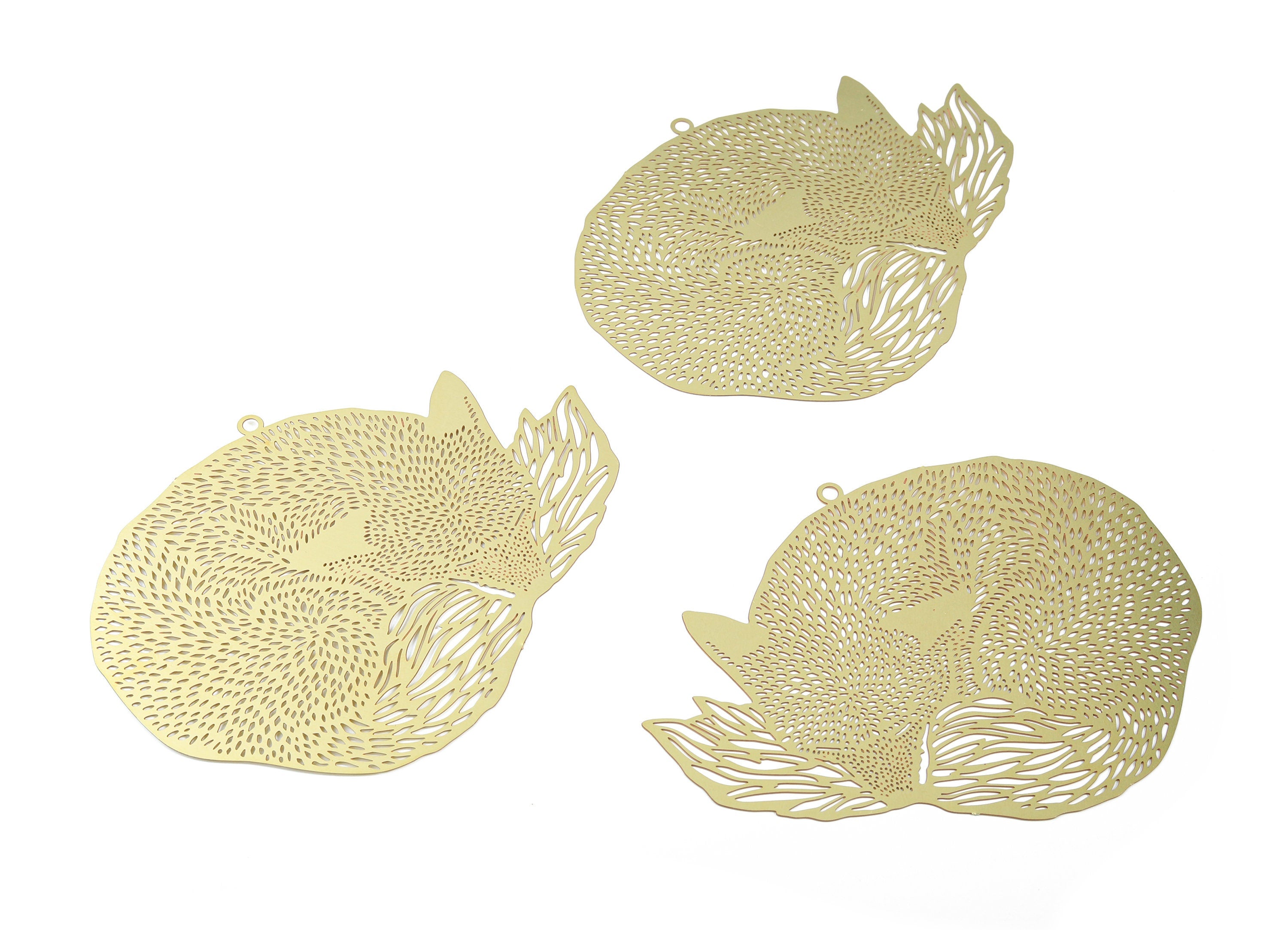 Brass Fox Earring Charms - Raw Brass Fox Pendant - Earring Findings - Jewelry Supplies - 82x63.3x0.3mm - JJD2067 - DOMEDBAZAAR