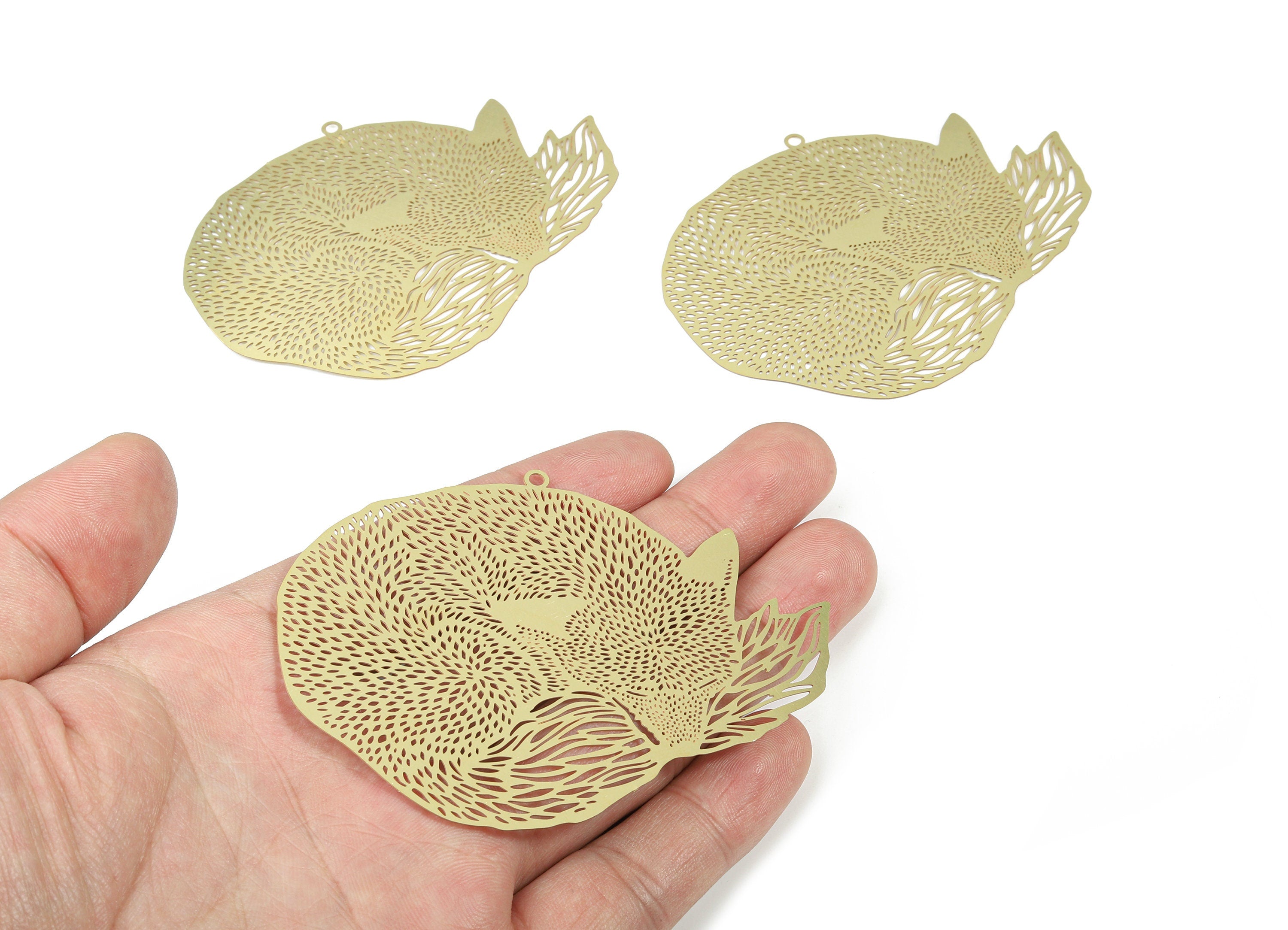 Brass Fox Earring Charms - Raw Brass Fox Pendant - Earring Findings - Jewelry Supplies - 82x63.3x0.3mm - JJD2067 - DOMEDBAZAAR