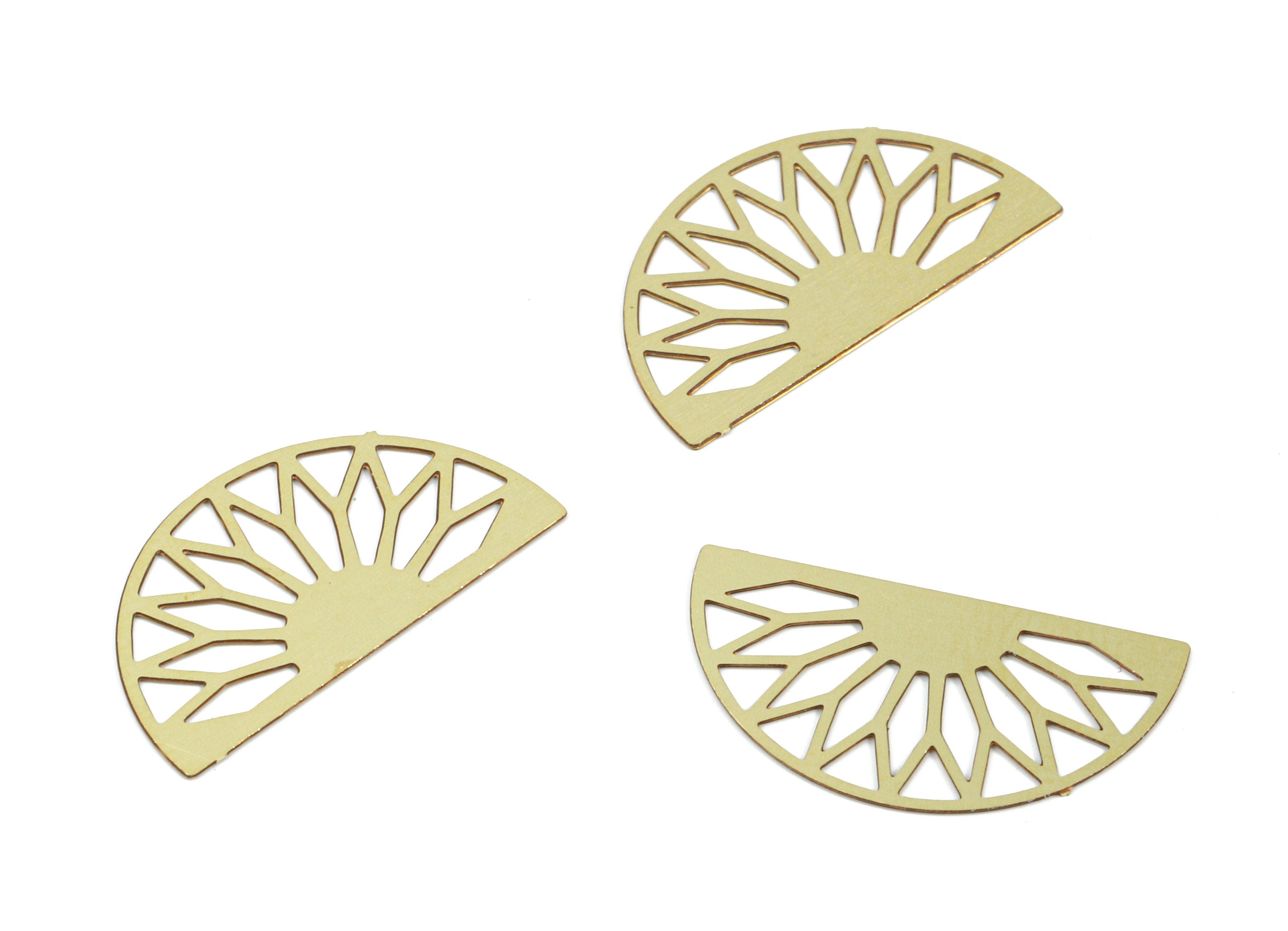 Brass Fan Earring Charms - Raw Brass Semicircle Pendant - Earring Findings - Jewelry Supplies - 19x10.3x0.3mm - JJC10547-O - DOMEDBAZAAR