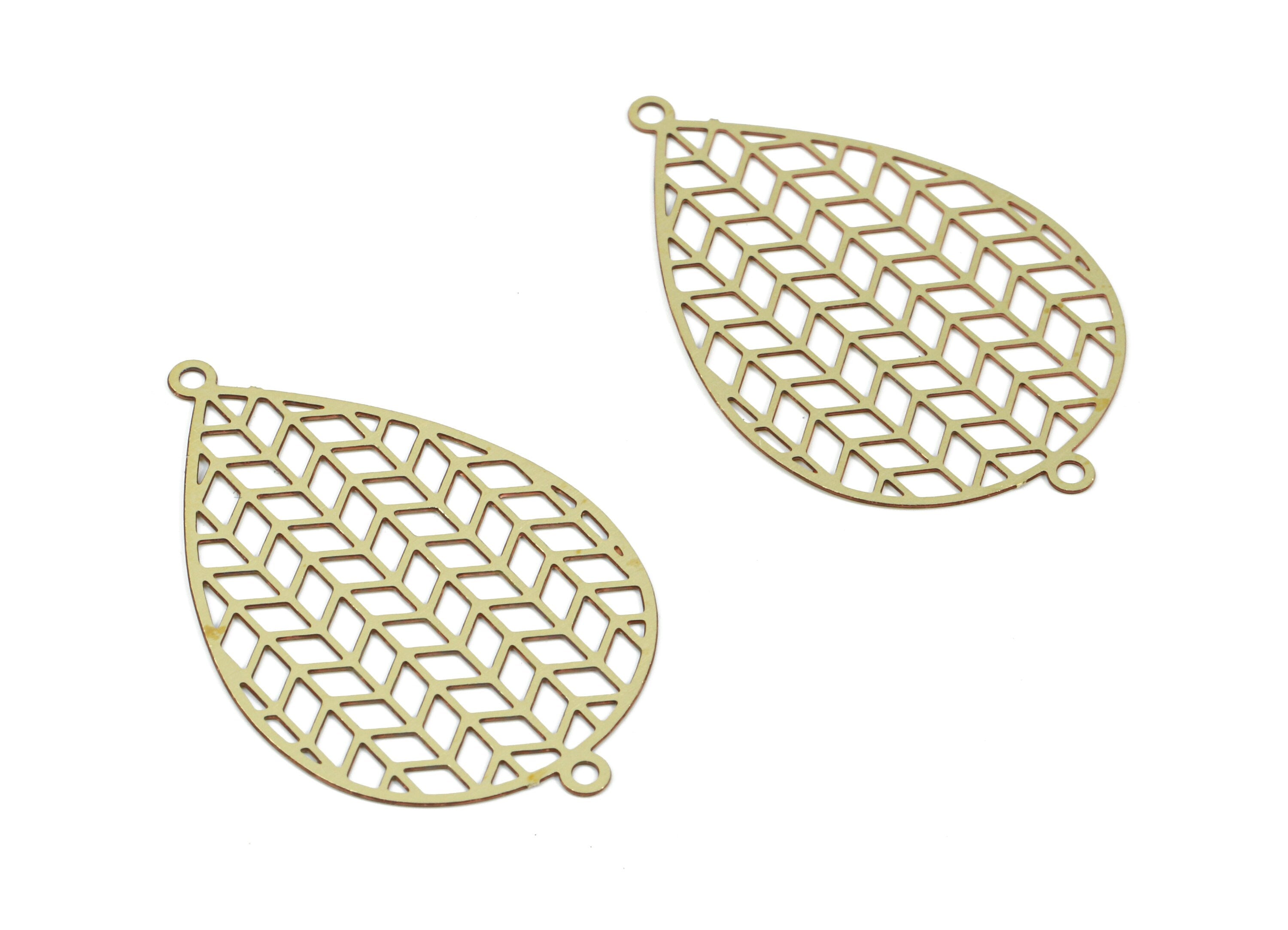 Brass Drop Connector - Raw Brass Mesh Drop Earring Connectors - Earring Findings - Jewelry Supplies - 30.52x19.71x0.32mm - JJC10776 - DOMEDBAZAAR