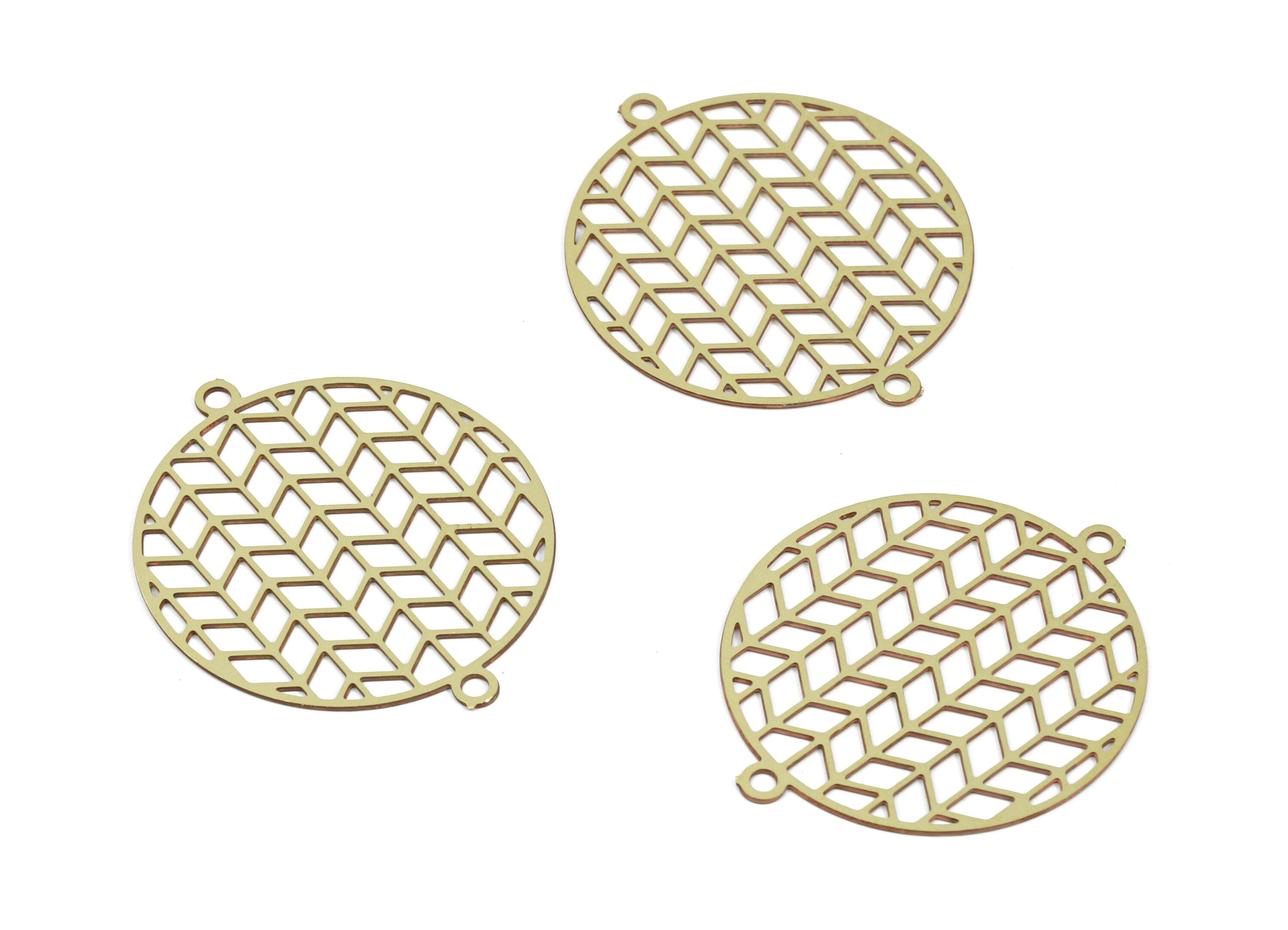Brass Round Connector - Raw Brass Chevron Round Connectors For Bracelet Earring Necklace - Jewelry Supplies - 23.5x19.9x0.3mm - JJC10767 - DOMEDBAZAAR
