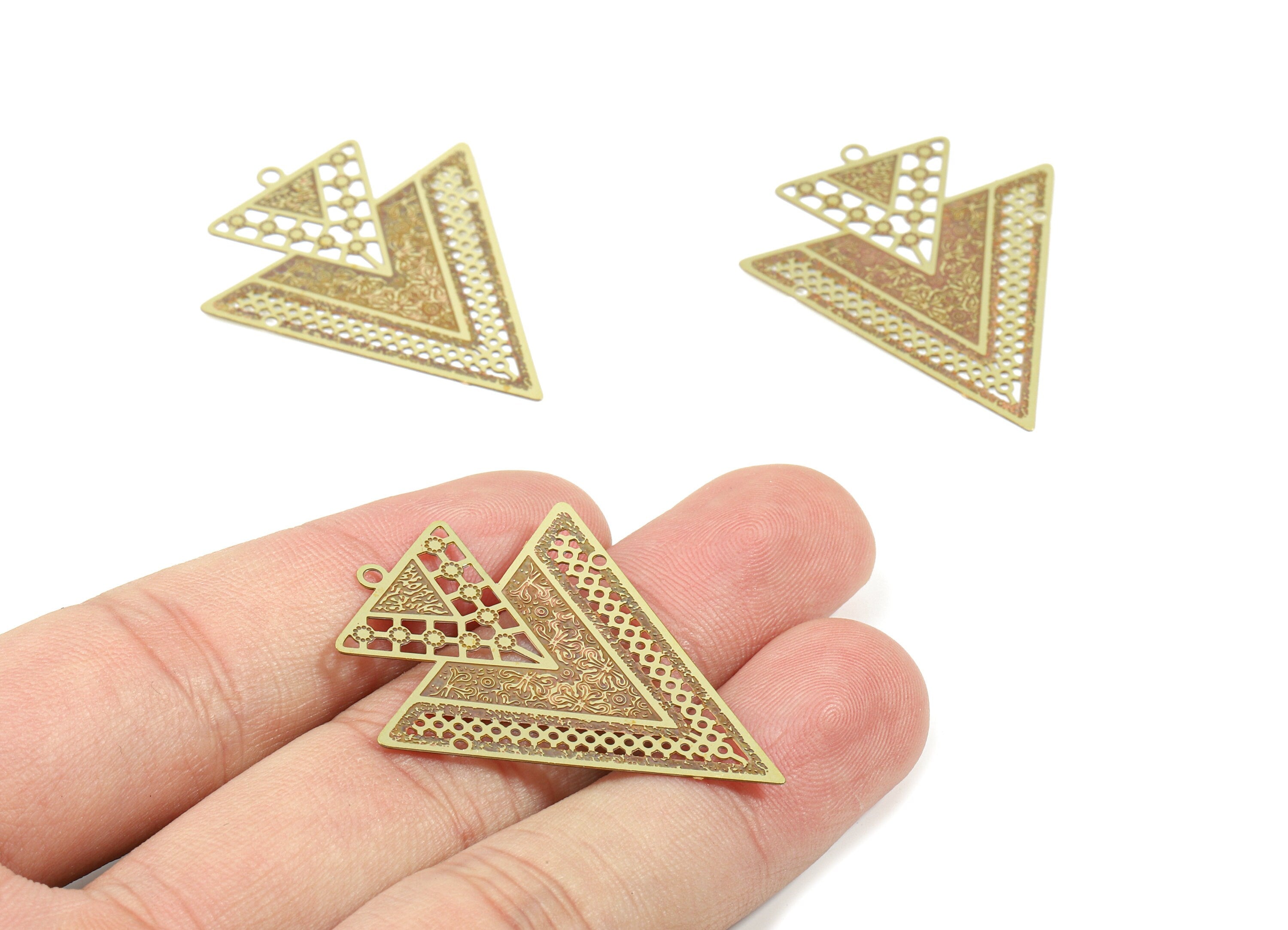 Raw Brass Triangle Shaped Earring and Necklace Charms - Necklace Findings - Jewelry Supplies - 40.1x32.2x0.3mm - JJB3335 - DOMEDBAZAAR