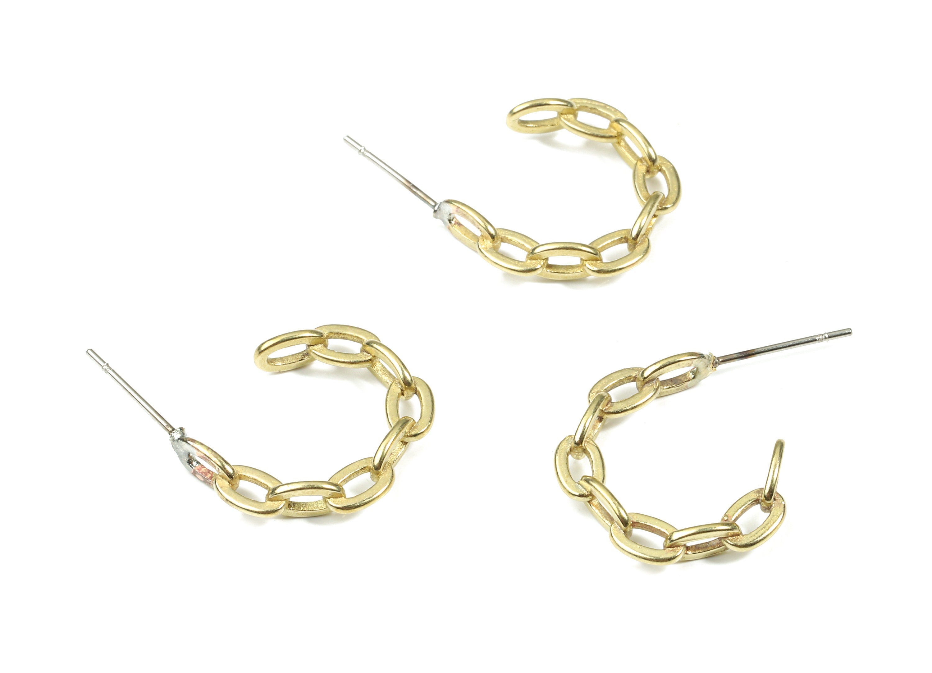 Brass Cable Chain C Earring Stud - Raw Brass C Earring Post - Surgical Stud - Earring Post - Jewelry Supplies - 19.01x4.03x0.93mm - PP3277 - DOMEDBAZAAR