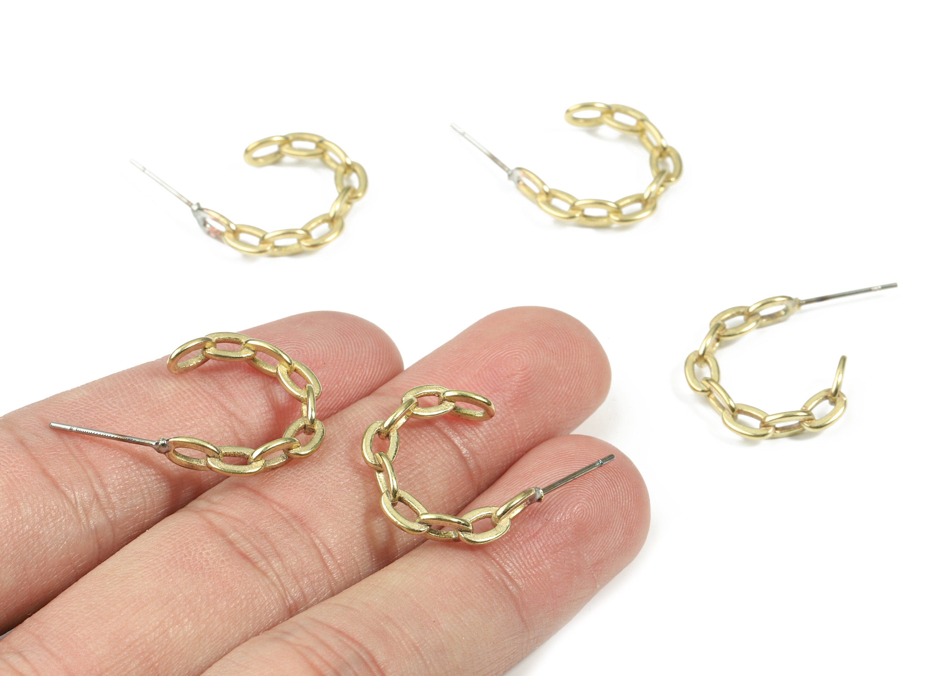 Brass Cable Chain C Earring Stud - Raw Brass C Earring Post - Surgical Stud - Earring Post - Jewelry Supplies - 19.01x4.03x0.93mm - PP3277 - DOMEDBAZAAR