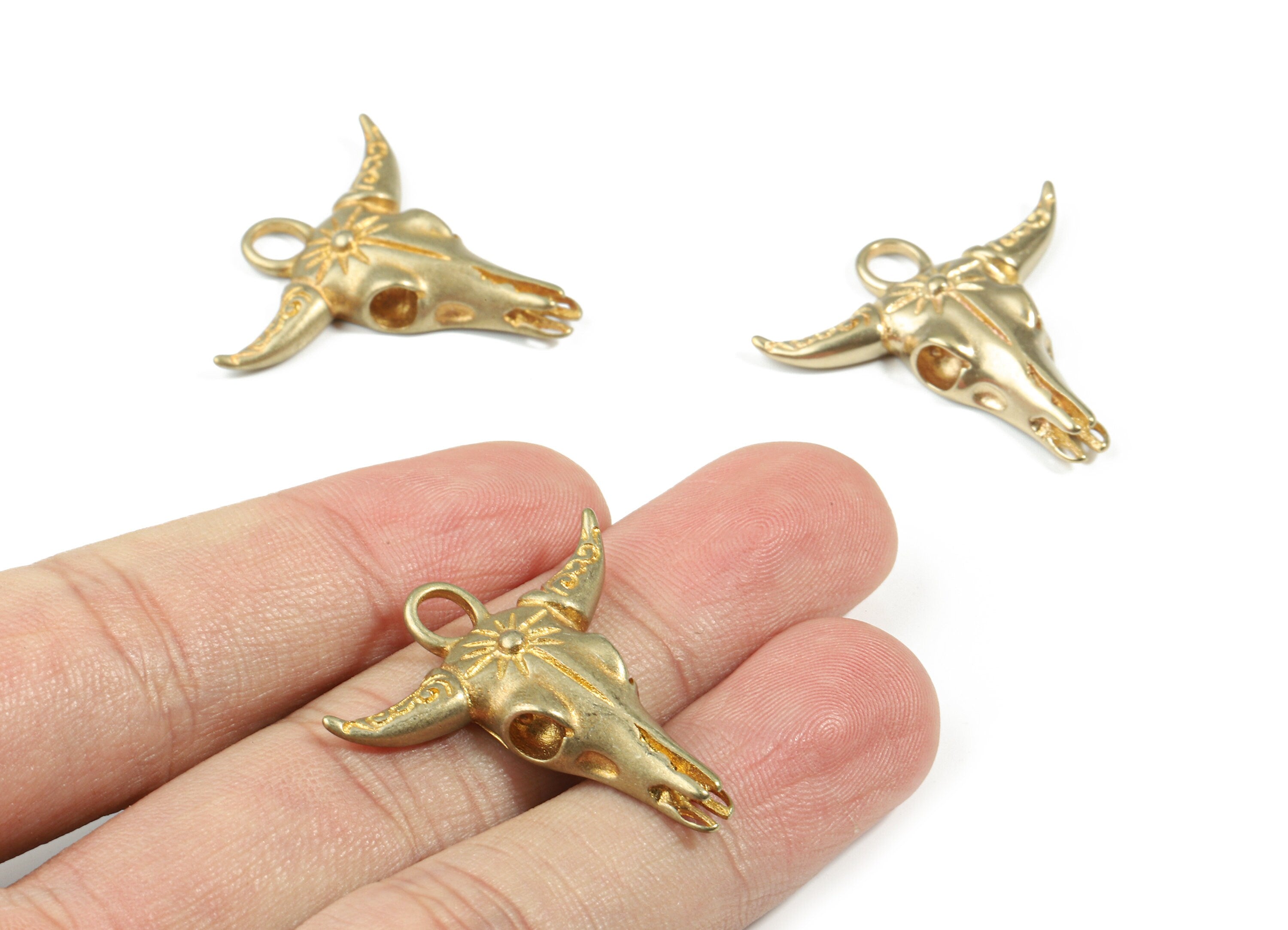 Brass Bull Pendant - Buffalo Cattle Skull Charms - Raw Brass Horn Cattle - Bull Head Charm For Necklace - 30.35x30.33x4.81mm - PP3230 - DOMEDBAZAAR