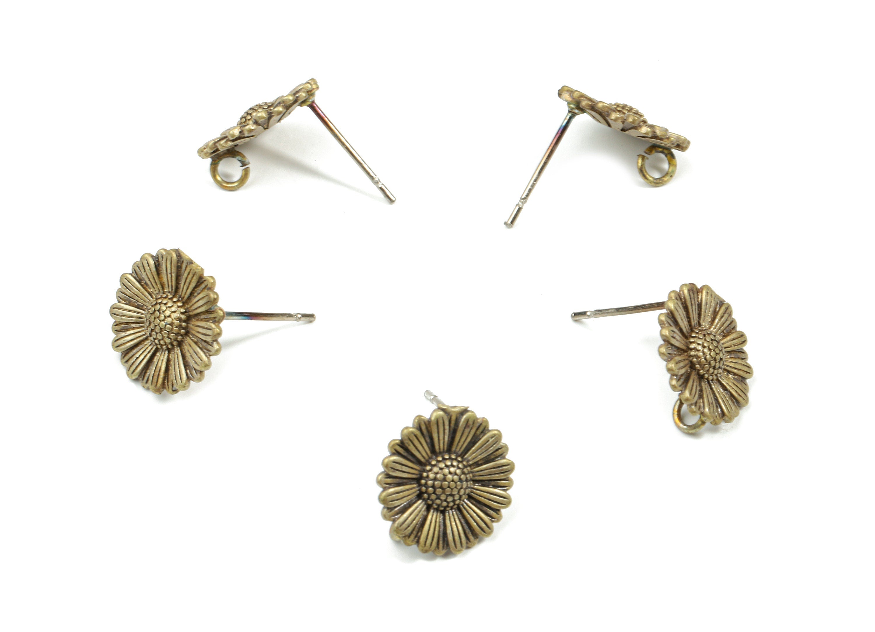 Brass Daisy Earring Stud With Loop - Raw Brass Daisy Earring Post - Surgical Stud - Earring Post - Jewelry Supplies - 12x12x1.61mm - PP3251 - DOMEDBAZAAR