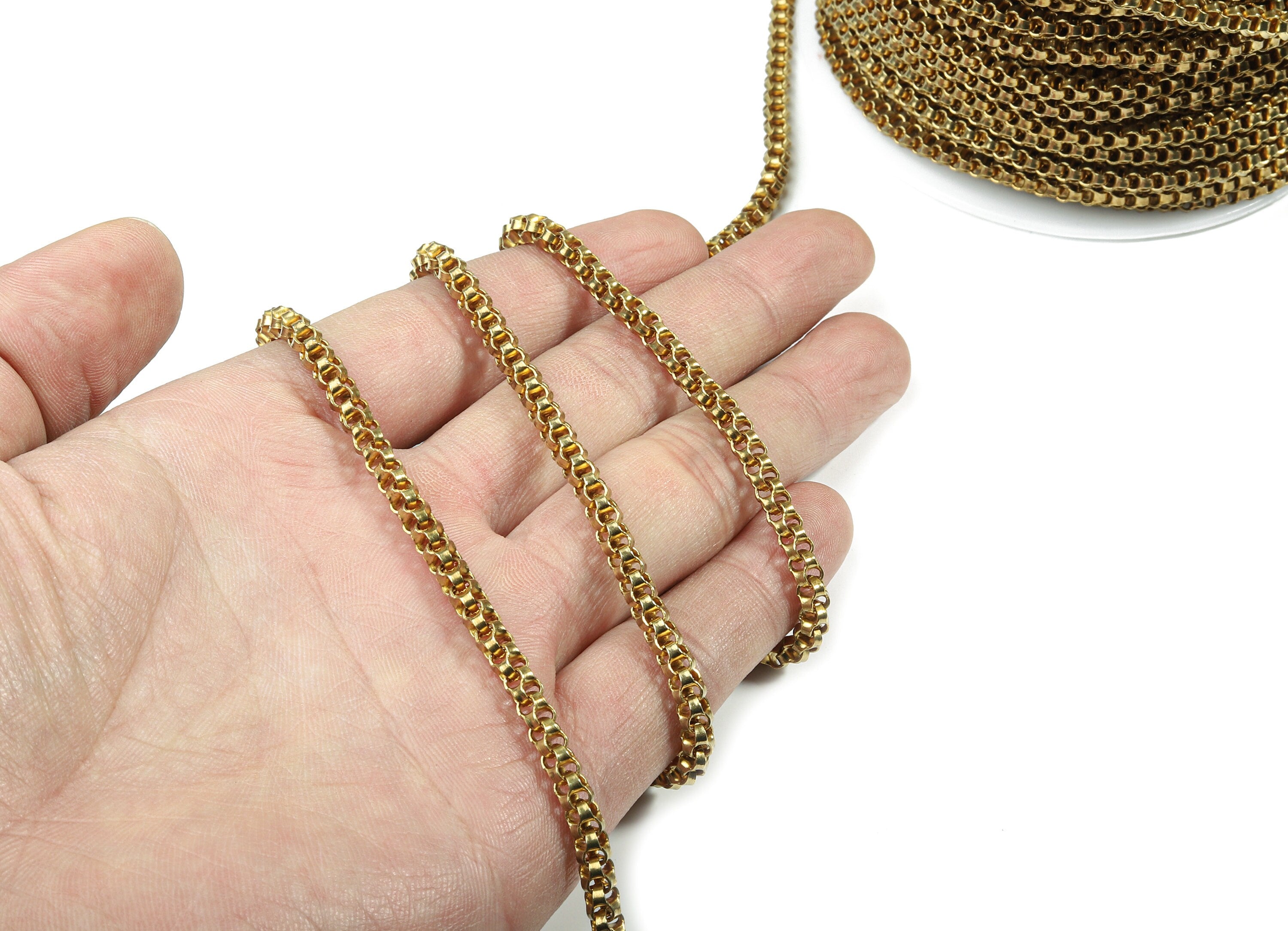 4.0 Raw Brass Chain - Soldered Links - for Necklace Bracelet Jewellery Making - 0.16" x 0.16" CC1152 - DOMEDBAZAAR