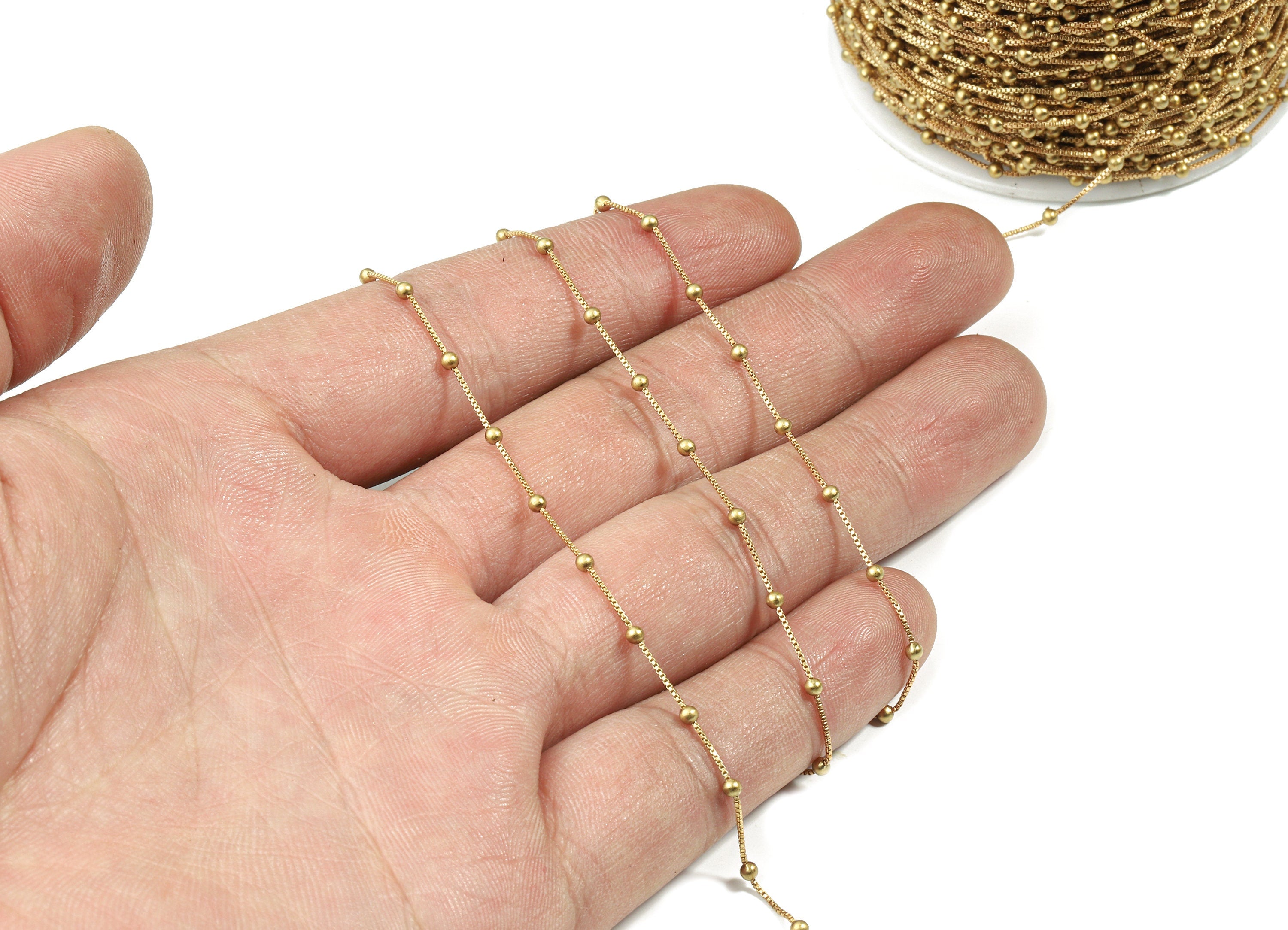 Ball Satellite Tiny Cube Box Chain - Raw Brass 0.6 Box Chain - Soldered - for Necklace Bracelet Jewellery Making - 0.08"x0.08"x0.03" CC1160 - DOMEDBAZAAR