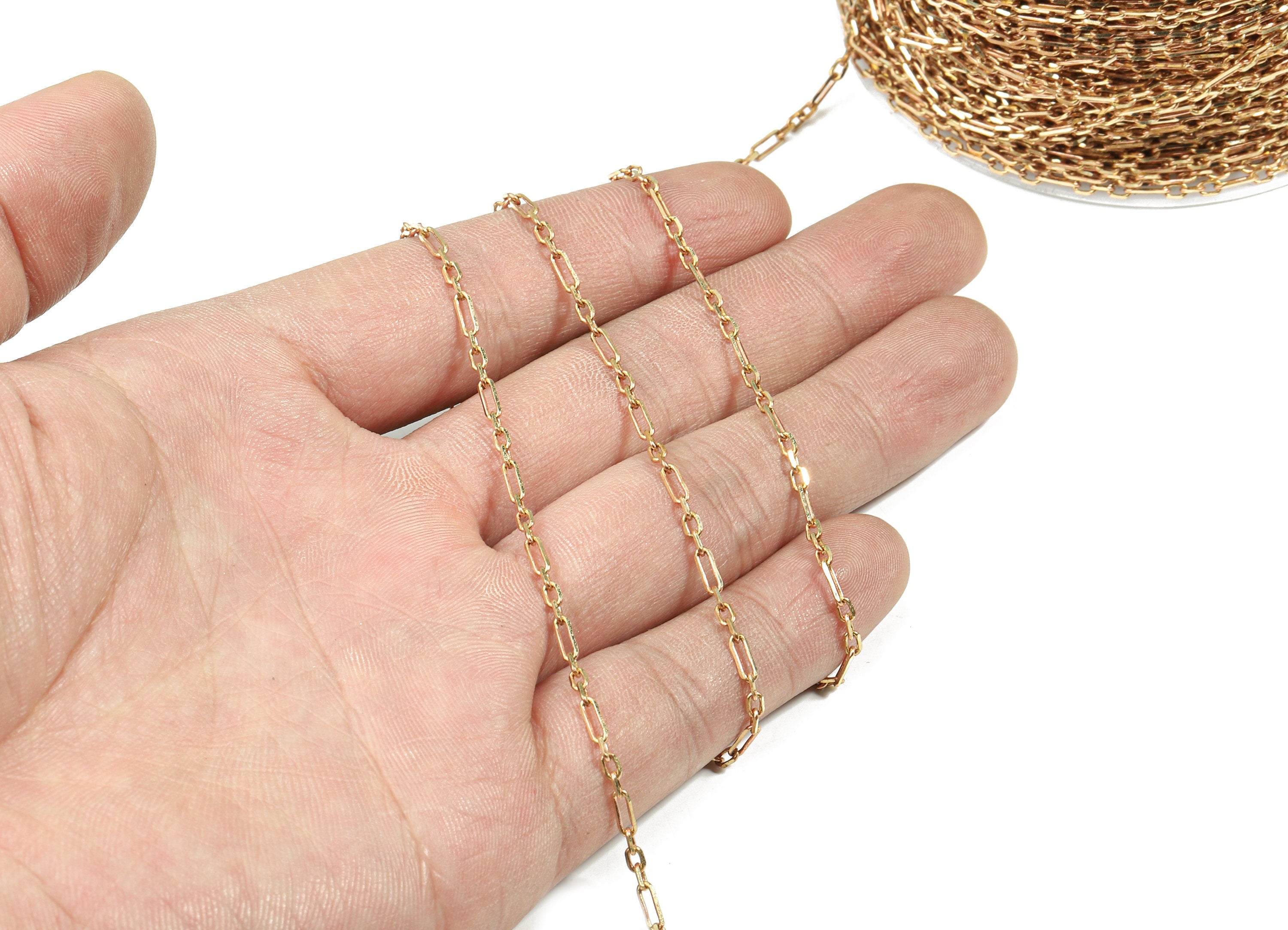 Raw Brass Link Chains - Faceted Cable Chains - Soldered Chooker Chains - Chunky Chains - Long Oval Link - 0.22" x 0.08" x 0.02" CC1163 - DOMEDBAZAAR