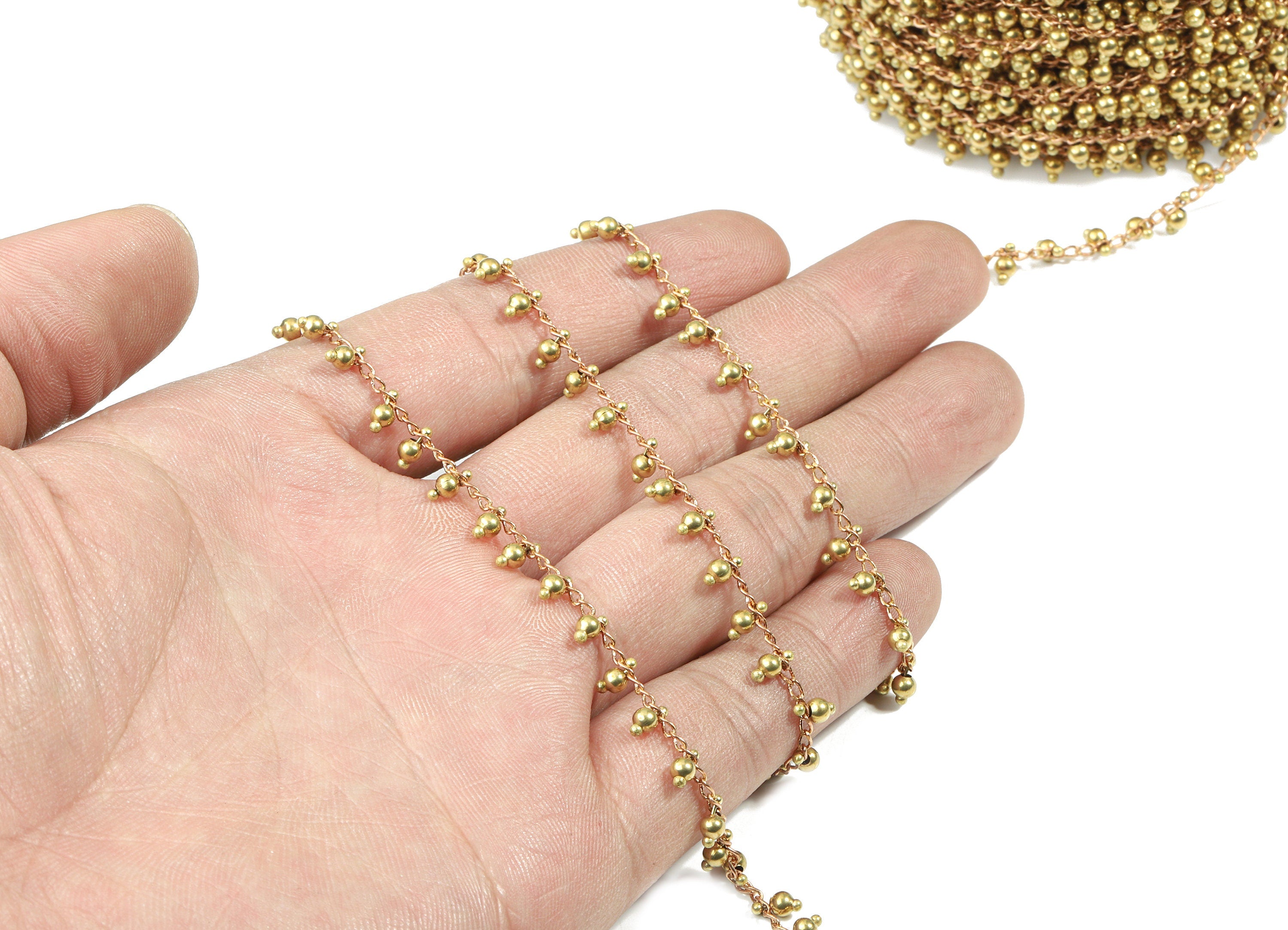 Brass Ball Satellite Curb Chain - Raw Brass Ball Beaded Curb Chain - Soldered Chain - Jewelry Making 0.23" x 0.12" x 0.11" CC1171 - DOMEDBAZAAR