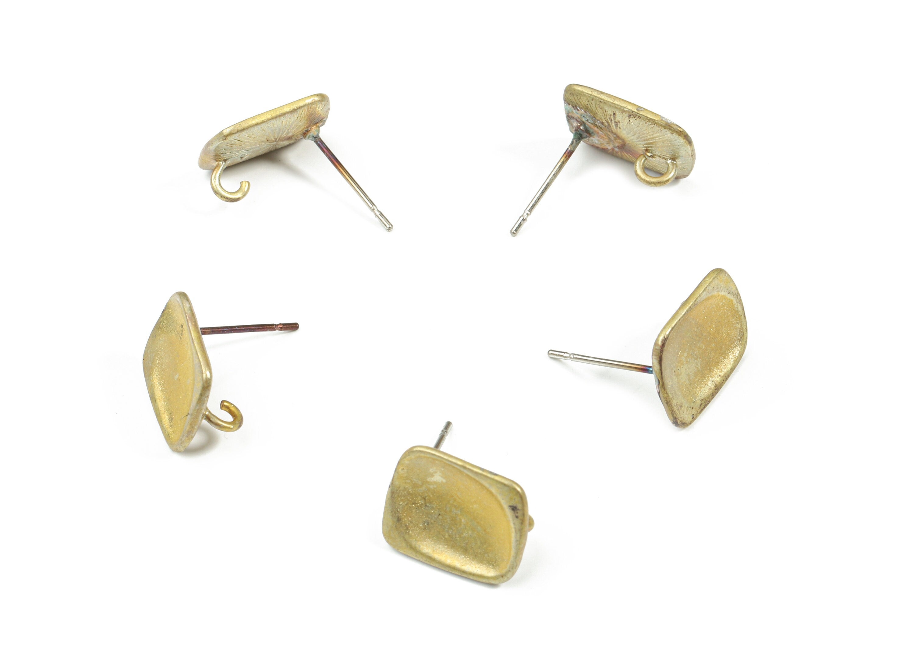 Brass Rectangle Earring Stud With Loop - Raw Brass Rectangle Earring Post - Surgical Steel - Jewelry Supplies - 12.79x10.69x1.42mm - PP3252 - DOMEDBAZAAR