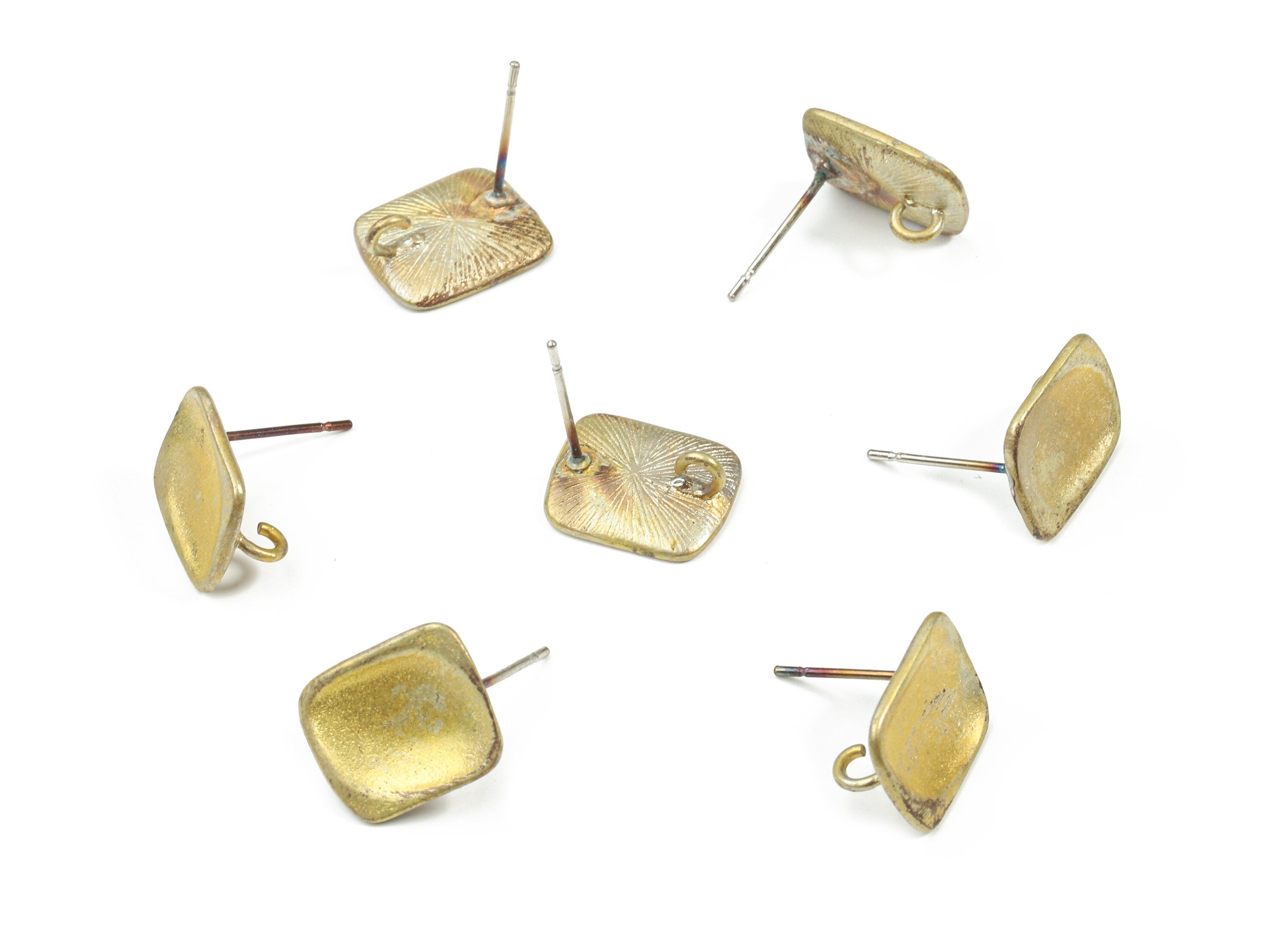 Brass Rectangle Earring Stud With Loop - Raw Brass Rectangle Earring Post - Surgical Steel - Jewelry Supplies - 12.79x10.69x1.42mm - PP3252 - DOMEDBAZAAR