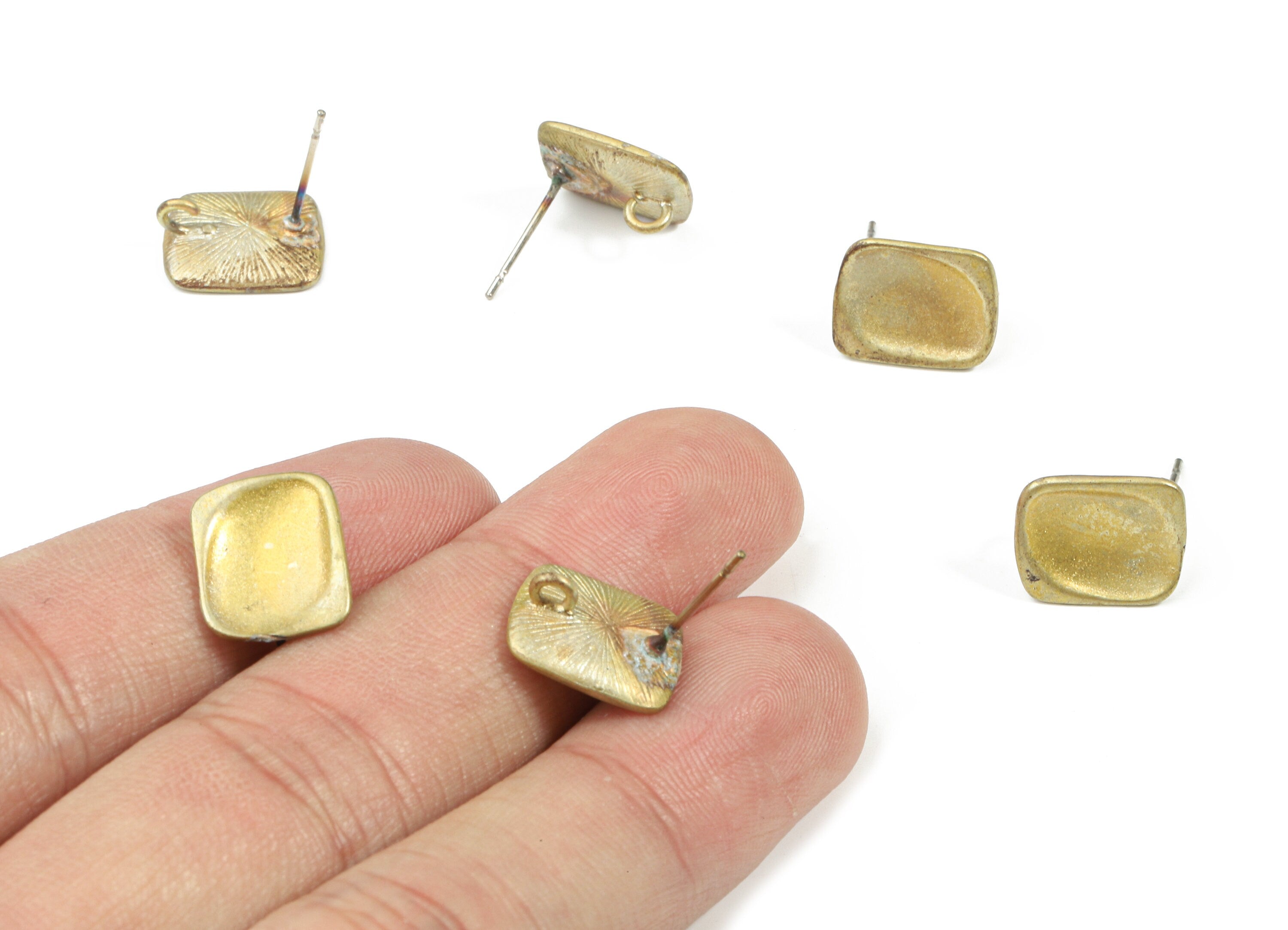Brass Rectangle Earring Stud With Loop - Raw Brass Rectangle Earring Post - Surgical Steel - Jewelry Supplies - 12.79x10.69x1.42mm - PP3252 - DOMEDBAZAAR