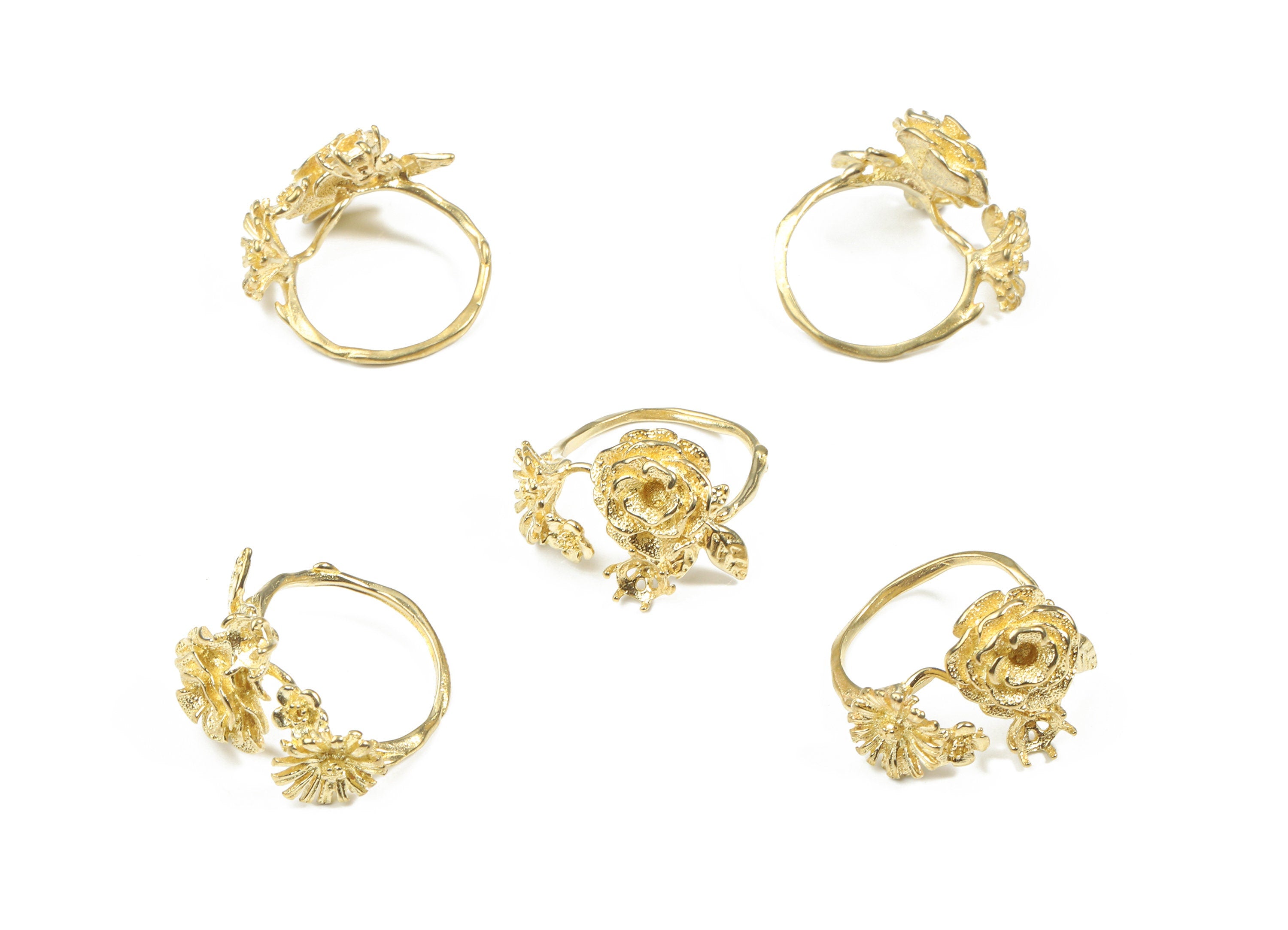 Brass Flower Ring For Natural Stone - Raw Brass Flower Ring - Jewelry Supplies - 22.14x15.58x5.9mm - PP3229 - DOMEDBAZAAR