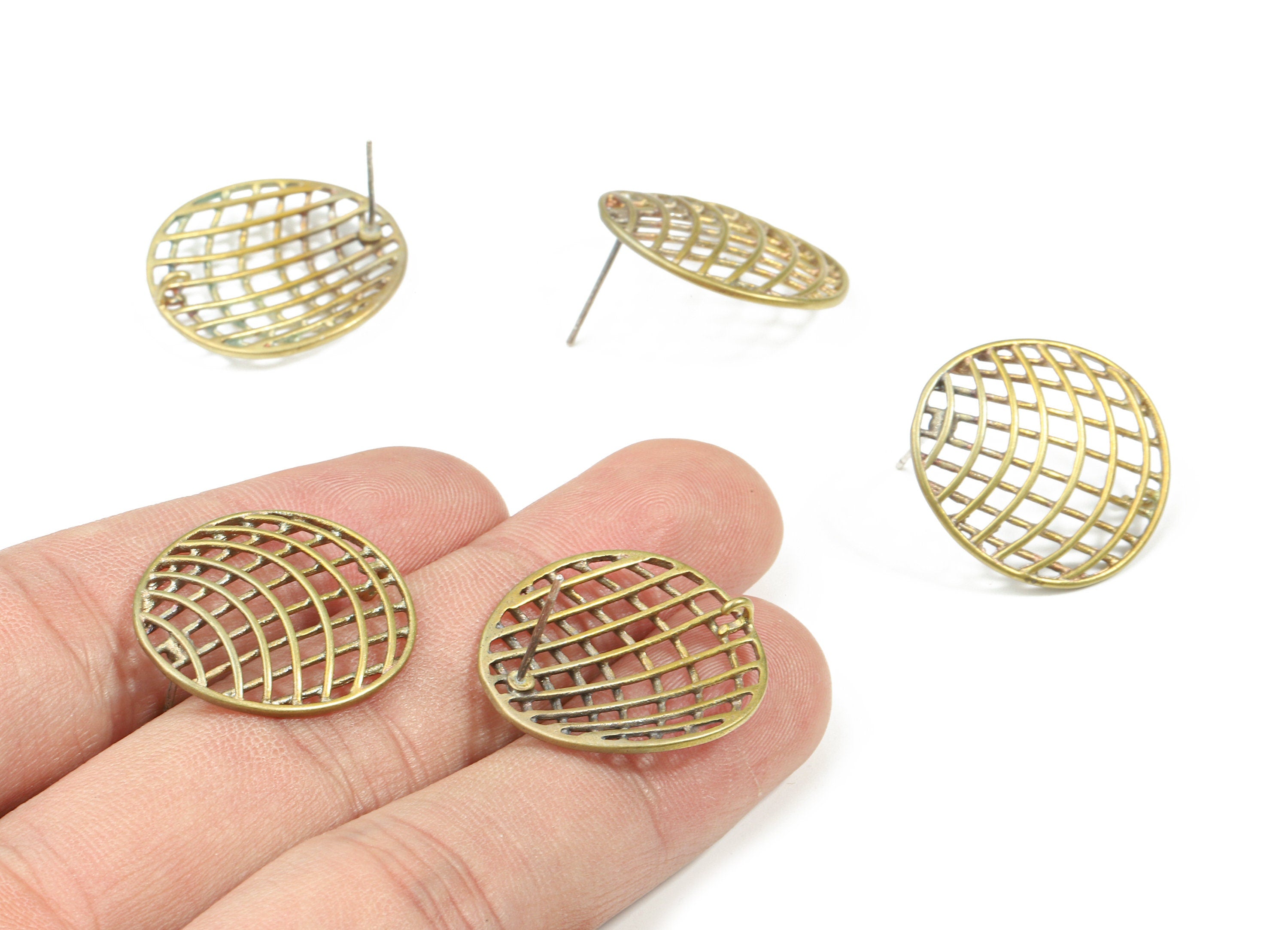 Brass Flower Earring Stud With Loop - Raw Brass Flower Earring Post - 325 Real Silver Stud - Jewelry Supplies - 23.55x21.35x1.41mm - PP3250 - DOMEDBAZAAR