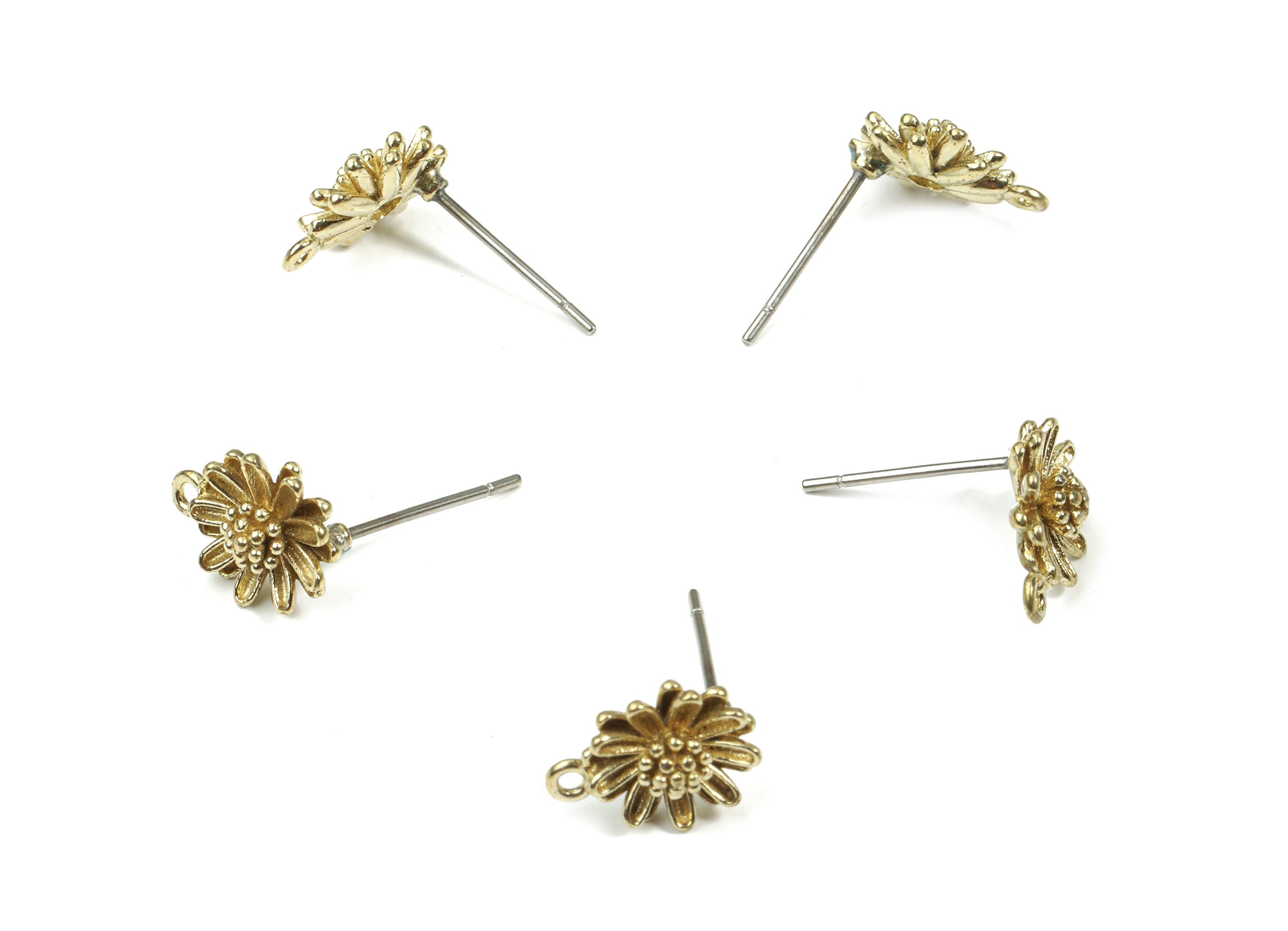 Brass Daisy Earring Stud With Loop - Raw Brass Flower Earring Post - Surgical Stud - Earring Post - Jewelry Supplies - 11x8.8x3.8mm - PP3271 - DOMEDBAZAAR