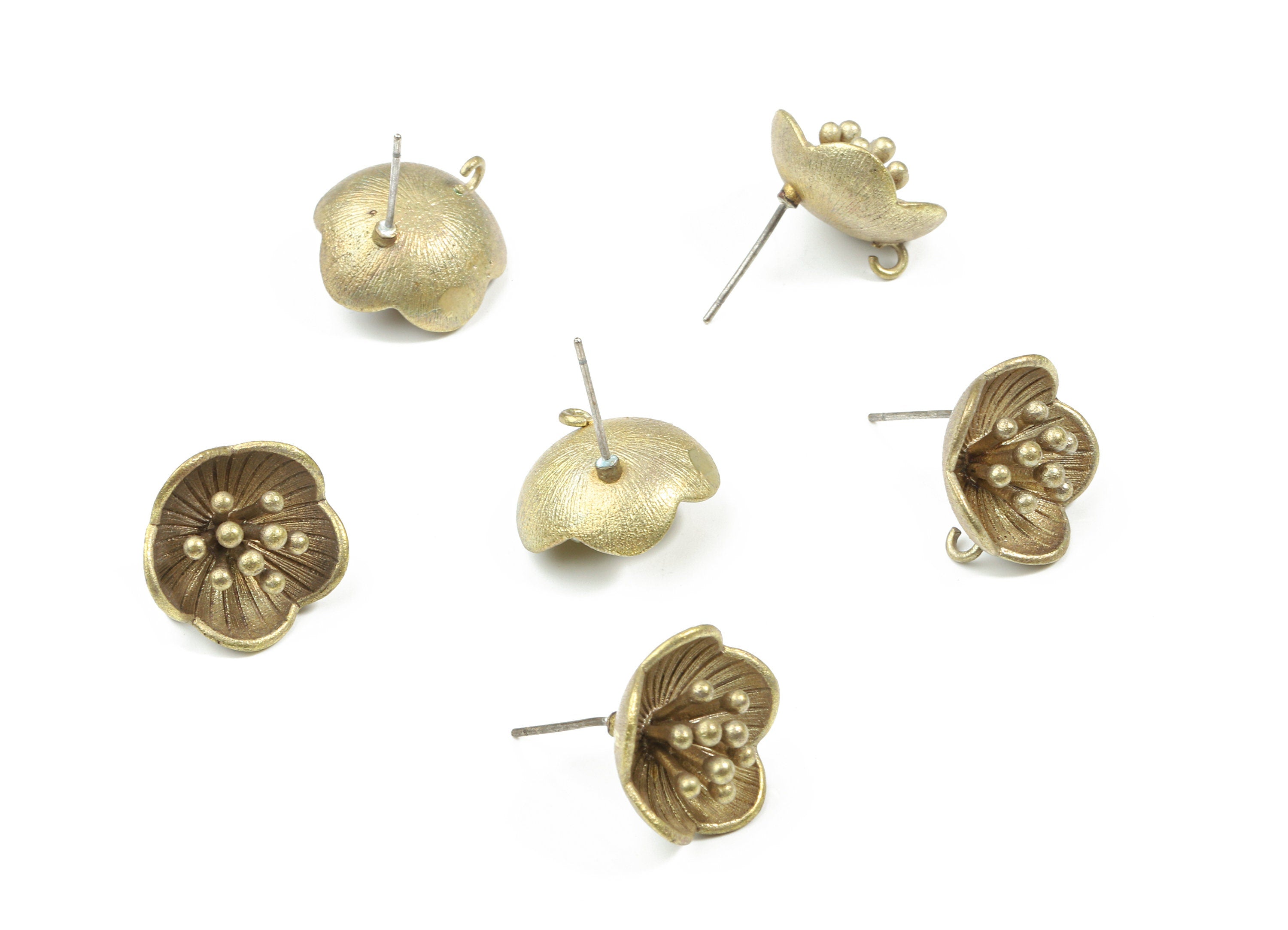 Brass Water Lily Earring Stud With Loop - Raw Brass Flower Earring Post - 325 Real Silver Stud - Jewelry Supplies - 15.9x15.9x8.5mm - PP3226 - DOMEDBAZAAR