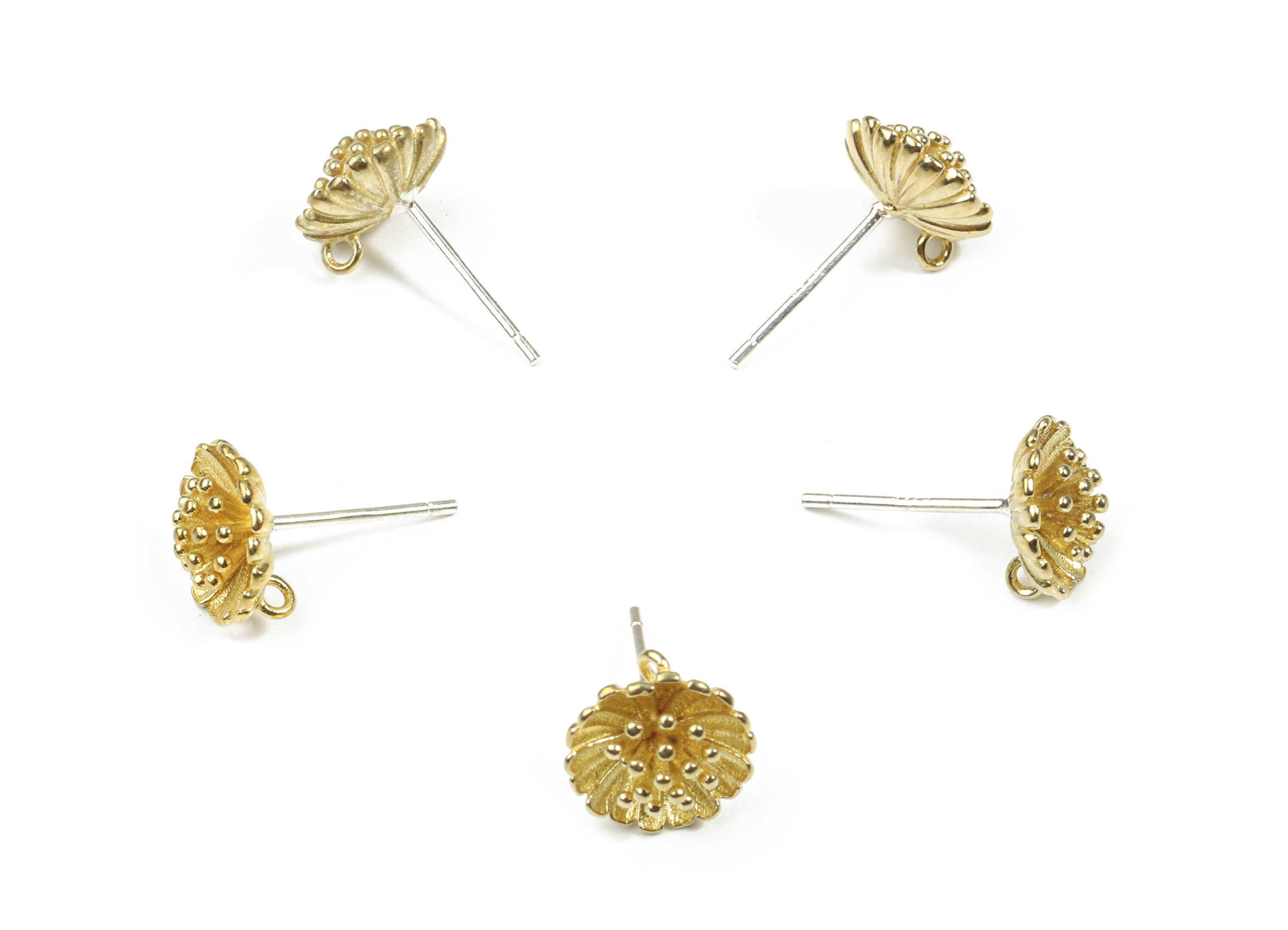 Brass Flower Earring Stud With Loop - Raw Brass Water Lily Earring Post - 325 Real Silver Stud - Jewelry Supplies - 9.1x9.1x4.73mm - PP3238 - DOMEDBAZAAR