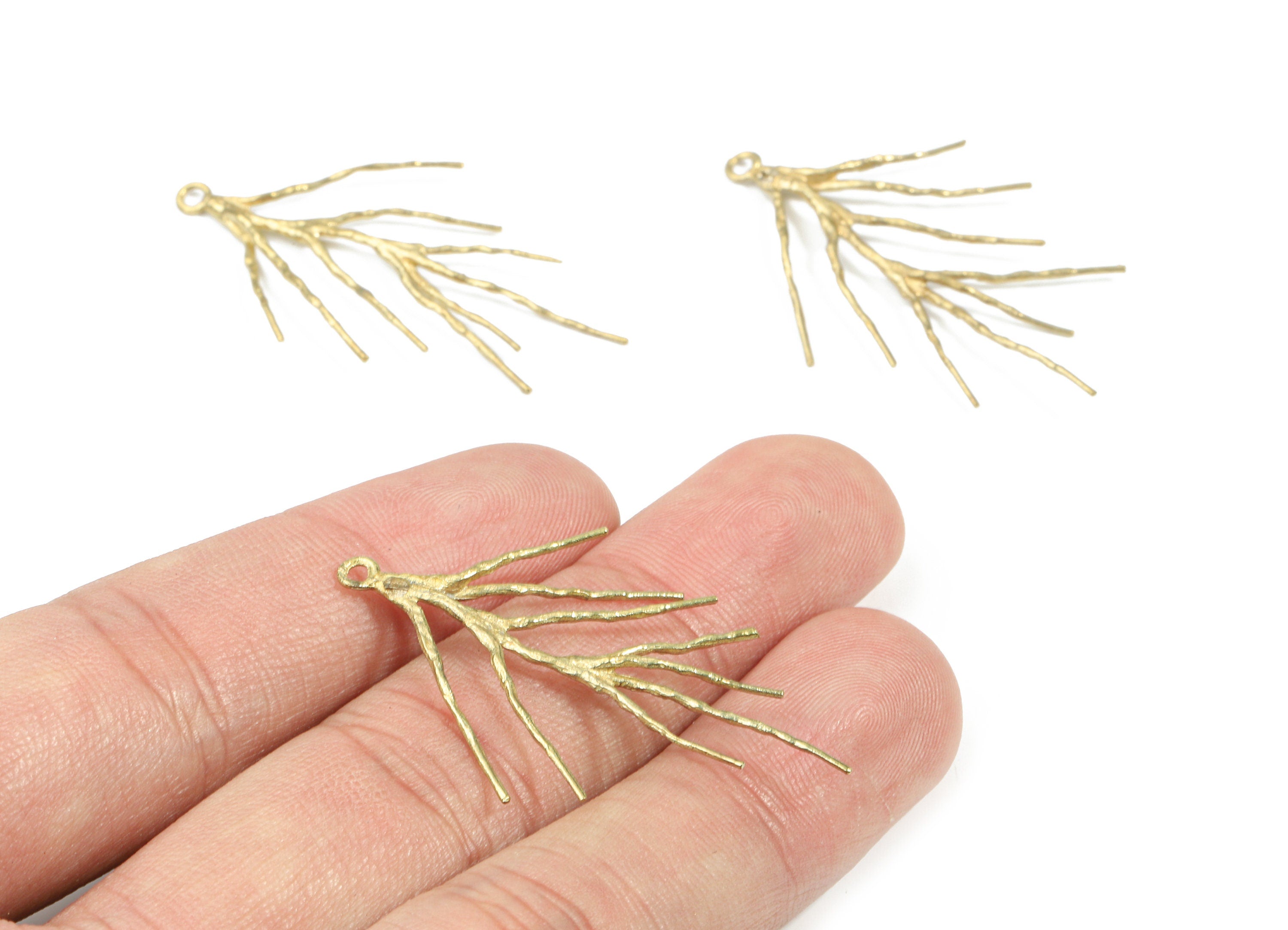 Brass Branch Earring Charms - Raw Brass Branch Pendant - Earring Findings - Jewellery Supplies - 34.56x25.42x2.08mm - PP3234 - DOMEDBAZAAR