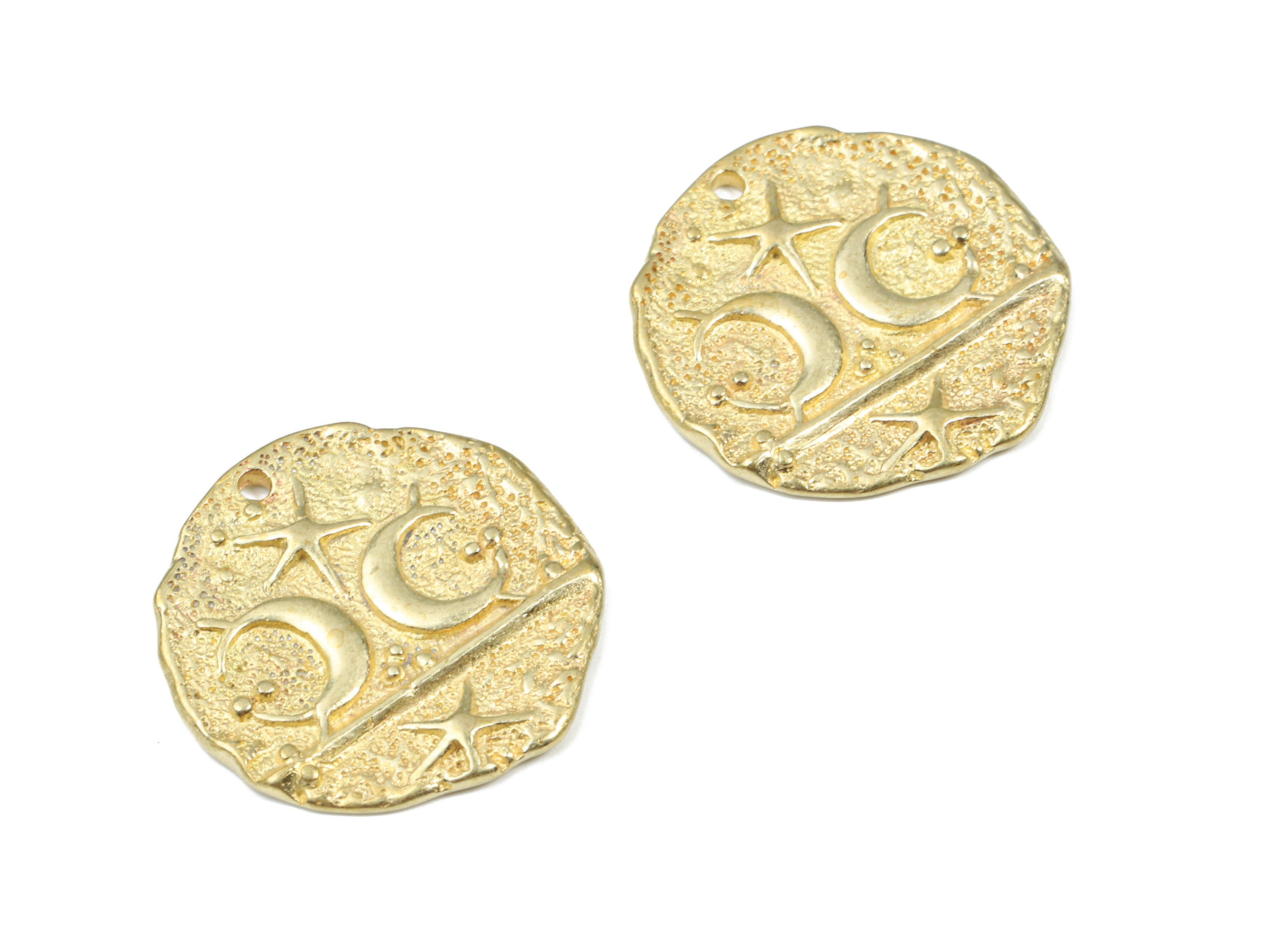 Brass Starfish Crescent Earring Charms - Raw Brass Starfish Round Pendant - Earring Findings - Jewelry Supplies - 18.65x18.48x1.4mm - PP3224 - DOMEDBAZAAR