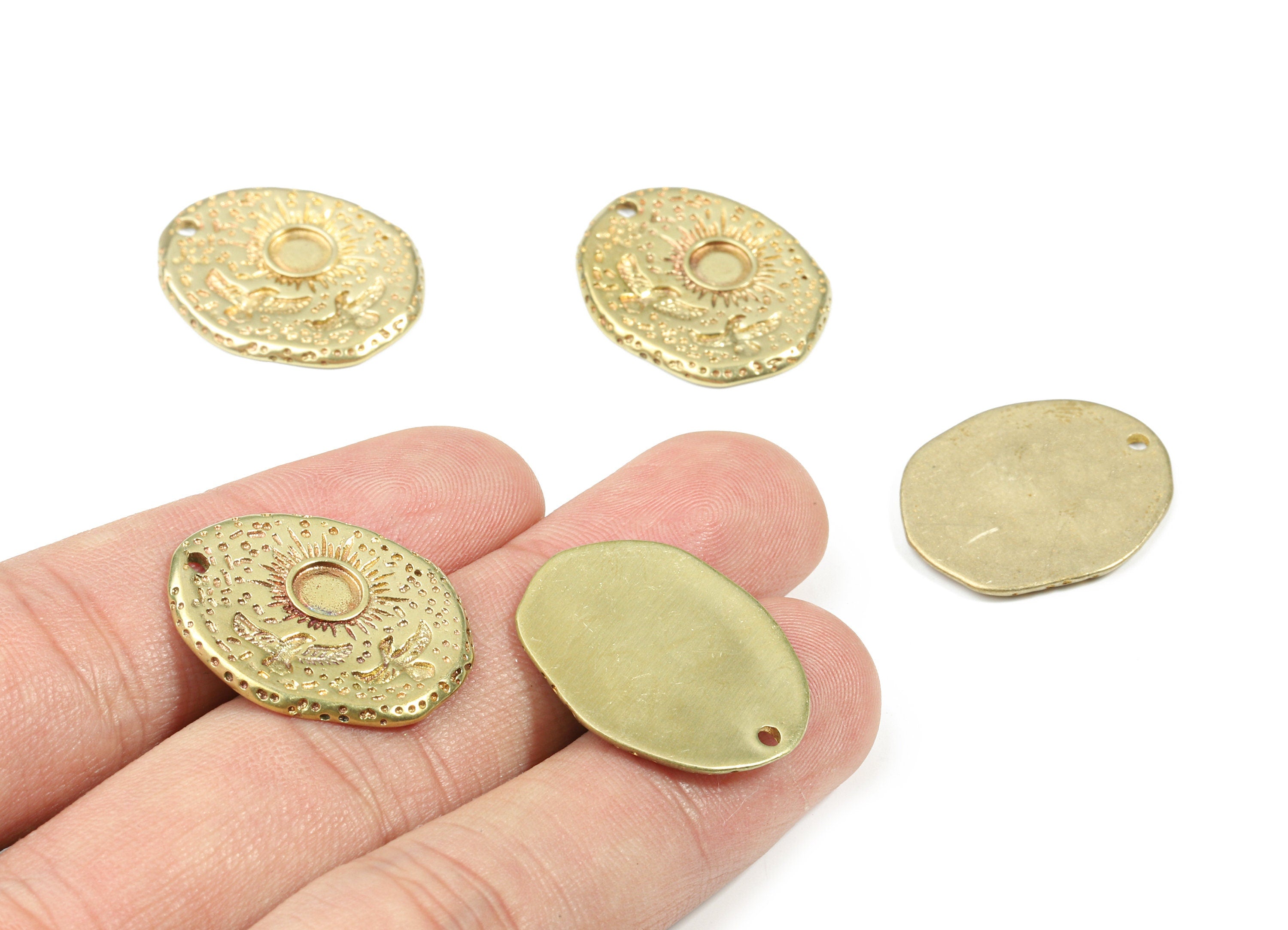 Brass Sun Earring Charms - Raw Brass Eagle Sun Oval Pendant - Earring Findings - Jewelry Supplies - 24.35x20.01x1.68mm - PP3232 - DOMEDBAZAAR