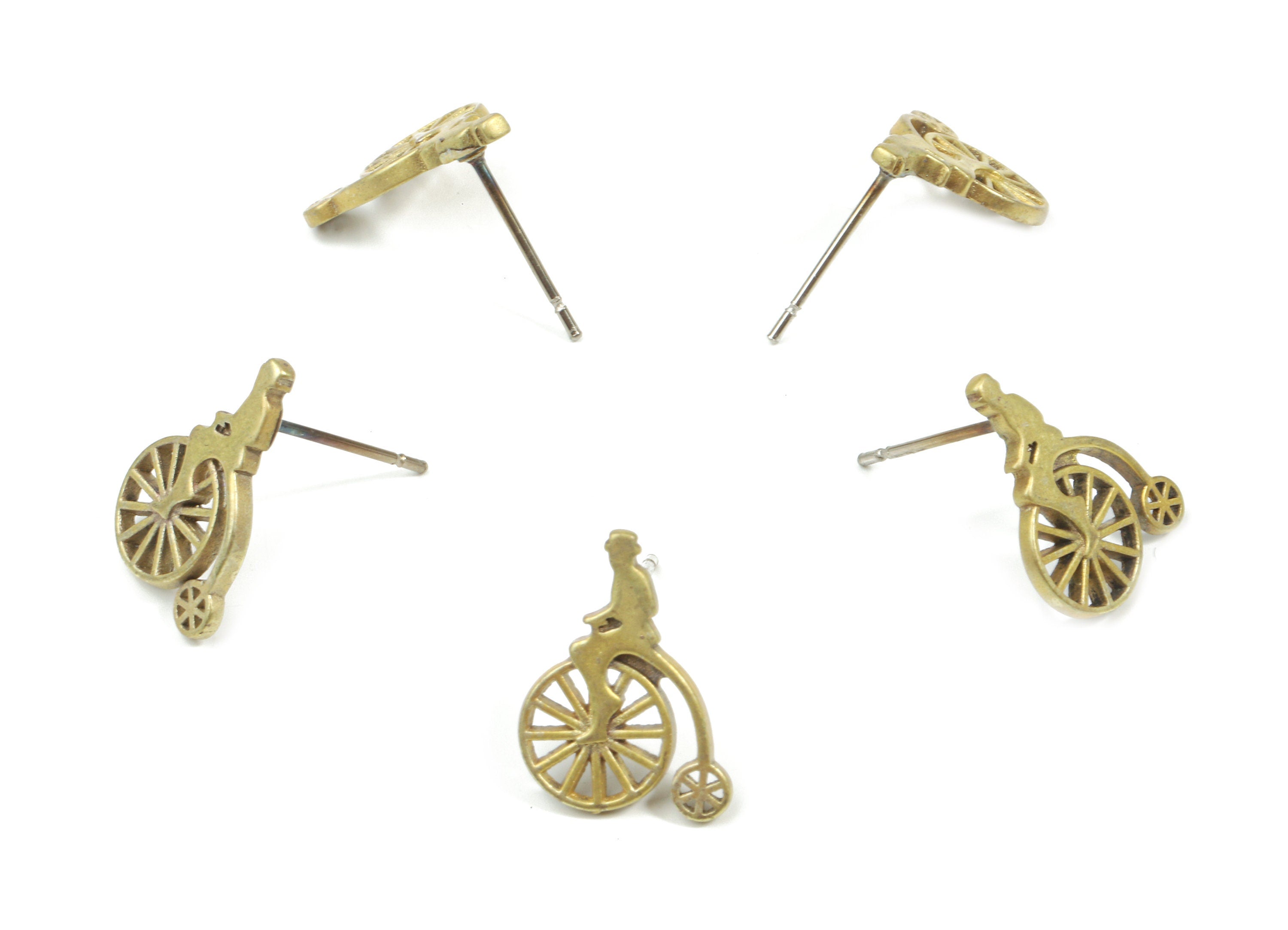 Brass Vintage Retro Bicycle Earring Stud - Raw Brass  Retro Bicycle Earring Post - Surgical Stud - Jewelry Supplies - 14.6x11x1.4mm - PP3274 - DOMEDBAZAAR