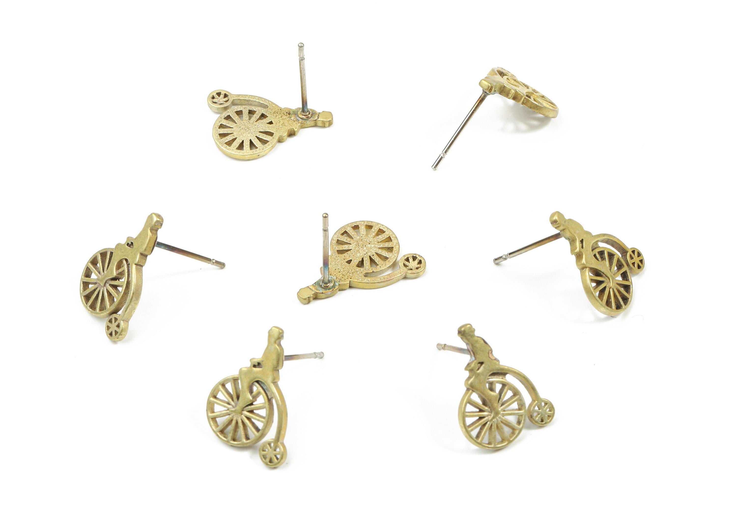 Brass Vintage Retro Bicycle Earring Stud - Raw Brass  Retro Bicycle Earring Post - Surgical Stud - Jewelry Supplies - 14.6x11x1.4mm - PP3274 - DOMEDBAZAAR