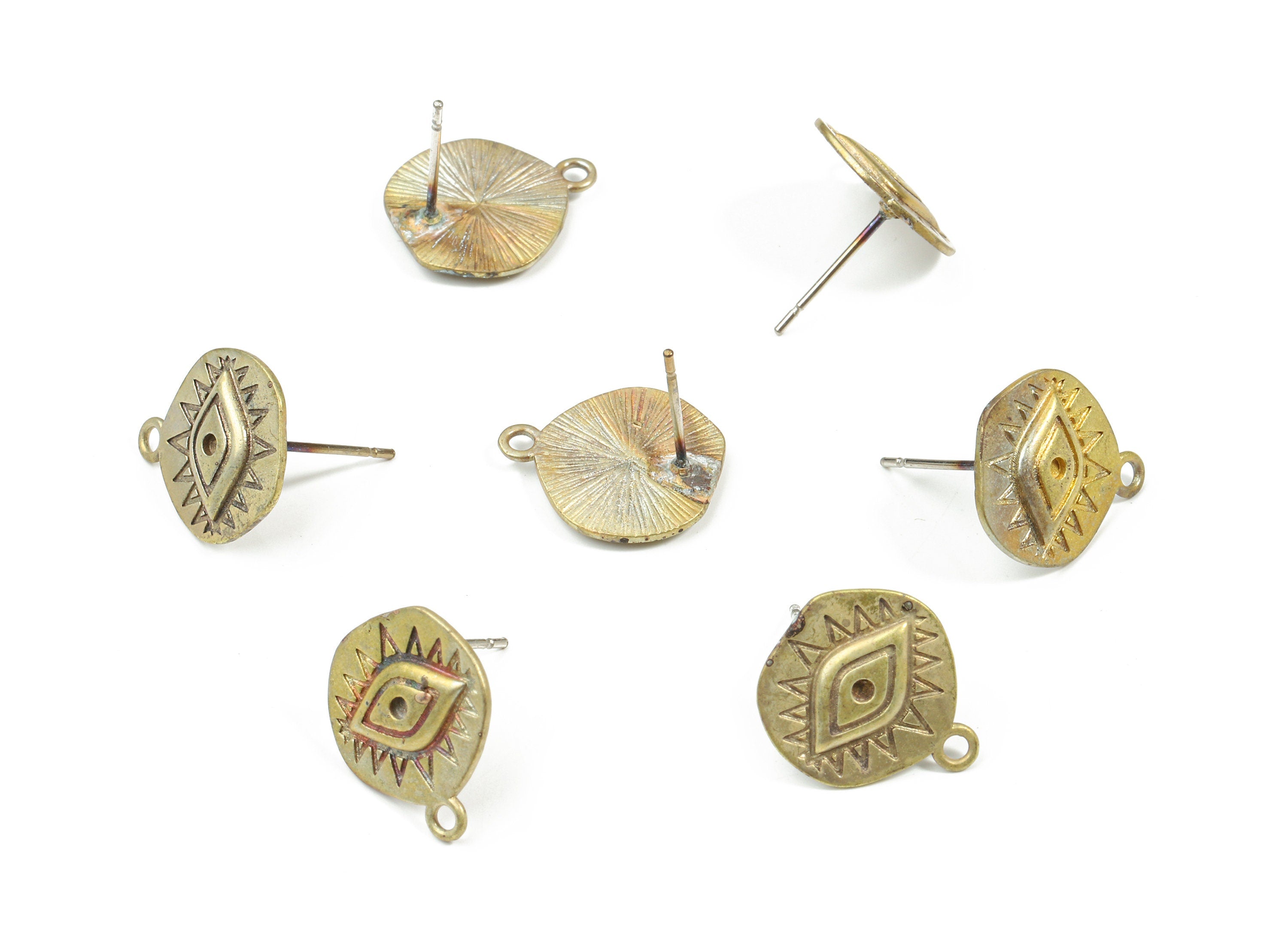 Brass Eye Earring Stud With Loop - Raw Brass Eye Round Earring Post - Surgical Stud - Jewelry Supplies - 15.51x13.38x1.8mm - PP3254 - DOMEDBAZAAR