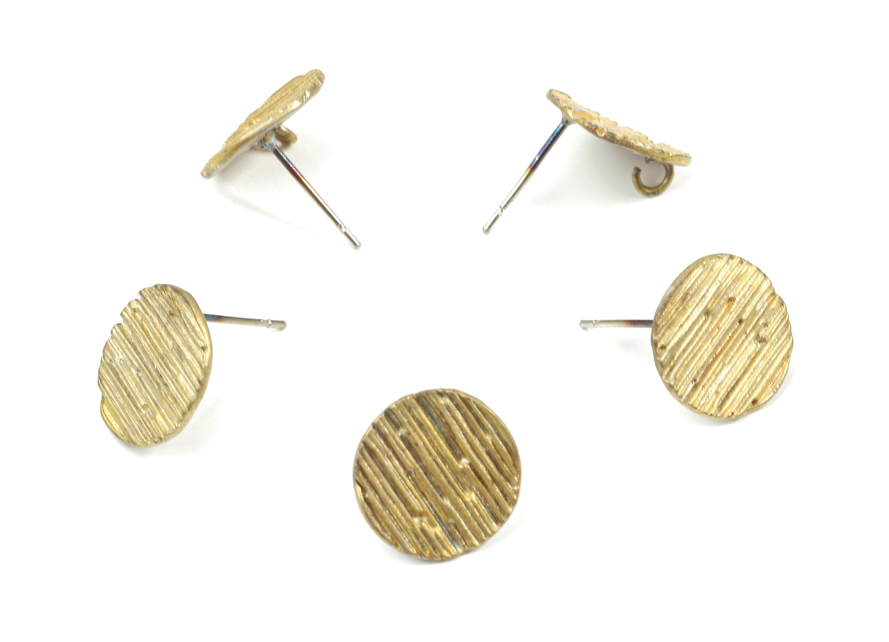 Brass Round Earring Stud With Loop - Raw Brass Round Earring Post - Surgical Stud - Earring Post - Jewelry Supplies - 13x12.7x1.2mm - PP3257 - DOMEDBAZAAR