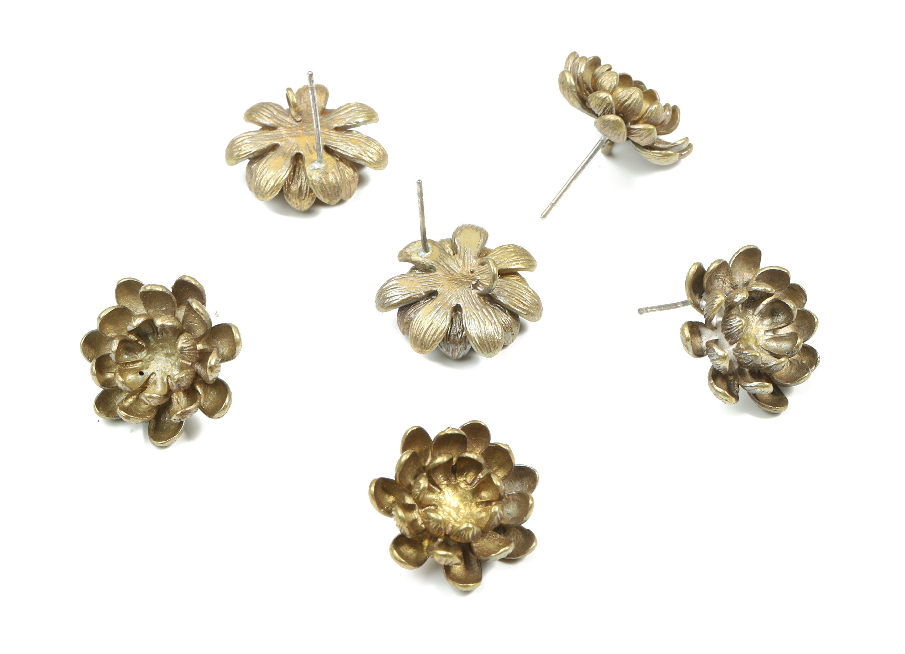 Brass Flower Earring Stud With Loop - Raw Brass Water Lily Earring Post - 325 Real Silver Stud - Jewelry Supplies - 18.2x18.2x1.5mm - PP3240 - DOMEDBAZAAR
