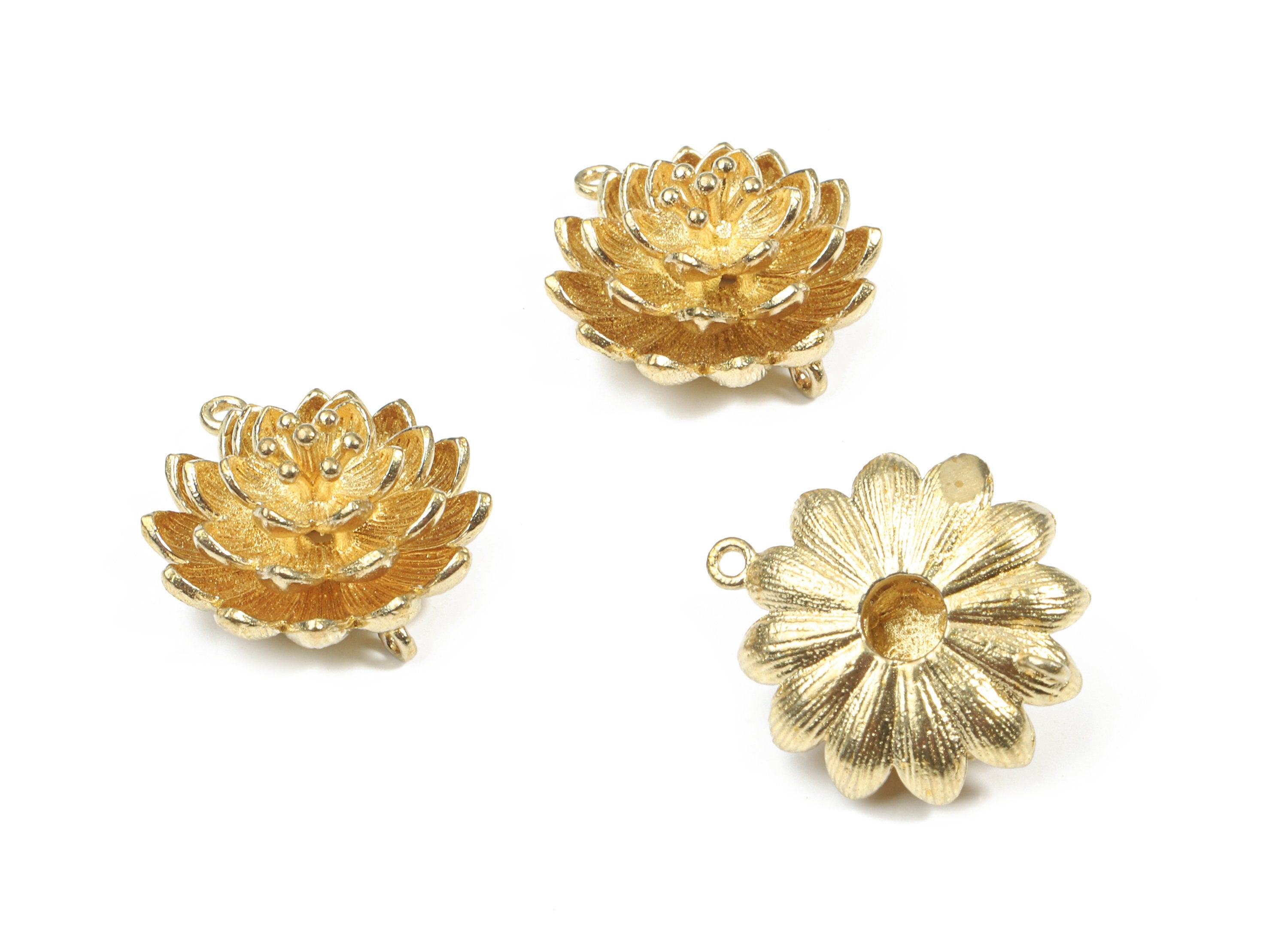Brass Water Lily Earring Charms - Raw Brass Flower Connectors - Earring Findings - Jewelry Supplies - 24.35x20.01x1.68mm - PP3228 - DOMEDBAZAAR