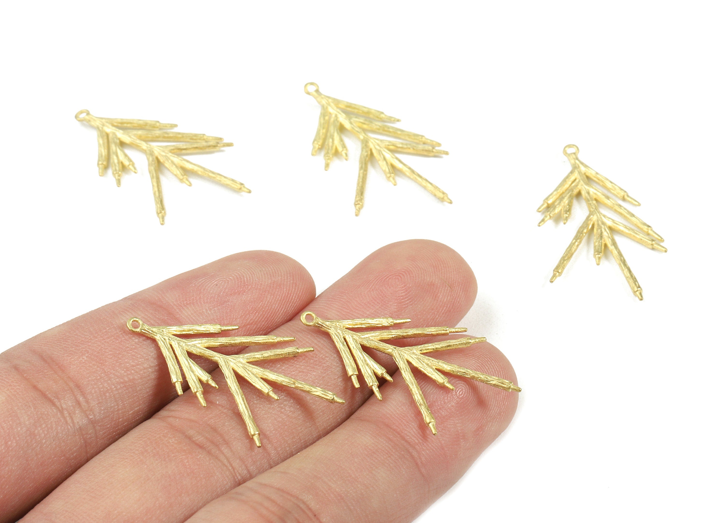 Brass Branch Earring Charms - Raw Brass Branch Pendant and Necklace - Earring Findings - Jewelry Supplies - 30.76x19.05x1.83mm - PP3009 - DOMEDBAZAAR